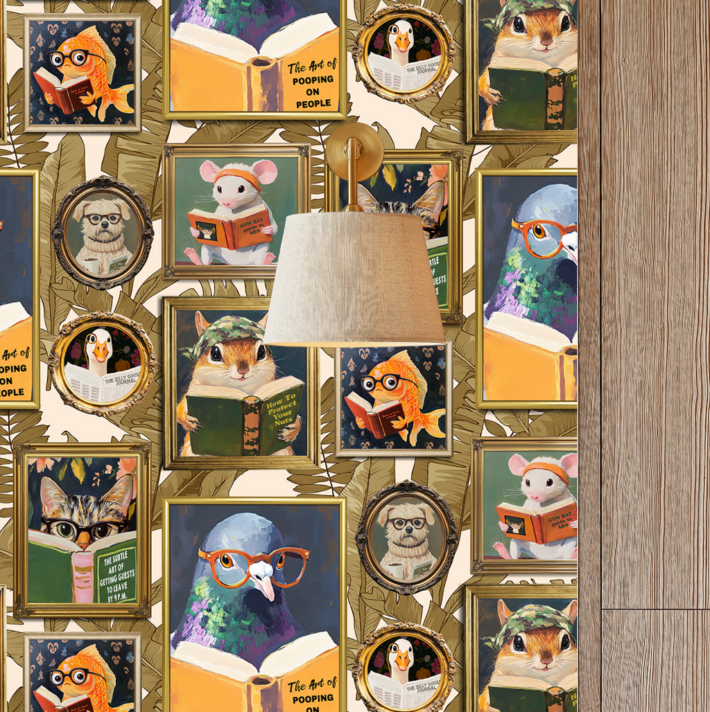 Whimsical Animals Reading Wallpaper - Ivory - Image 6 by RebelMod