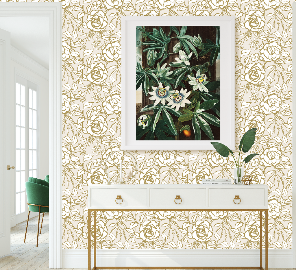Floral Ink Wallpaper in Ivory and Gold - Image 3 by RebelMod