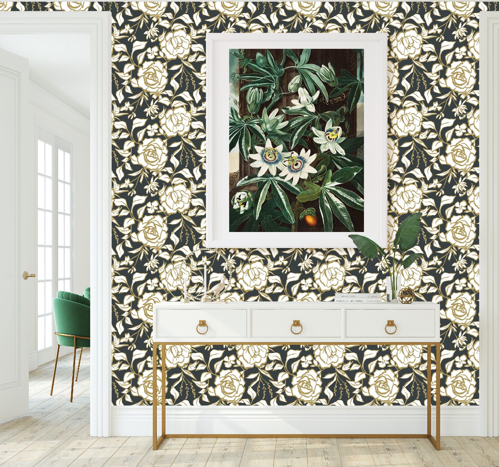 Floral Ink Wallpaper in Dark Gray and Muted Gold - Image 5 by RebelMod