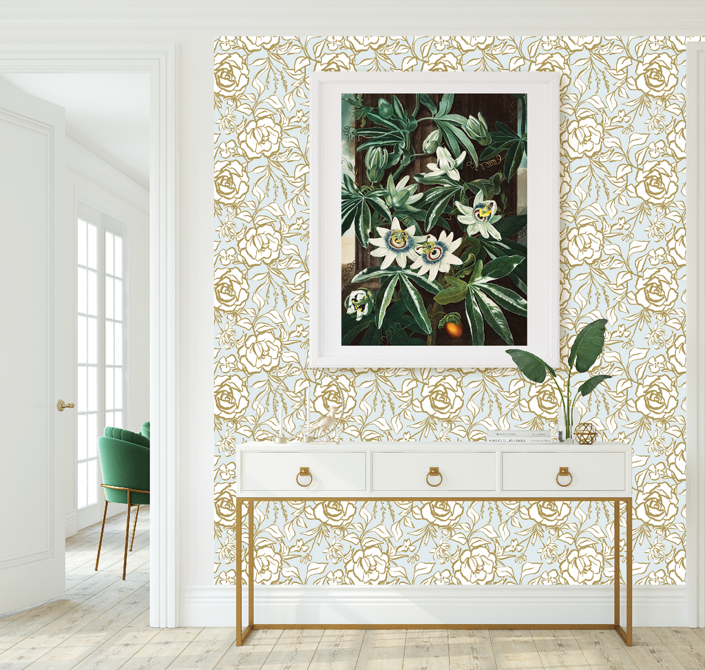 Floral Ink Wallpaper in Light Blue and Gold - Image 5 by RebelMod