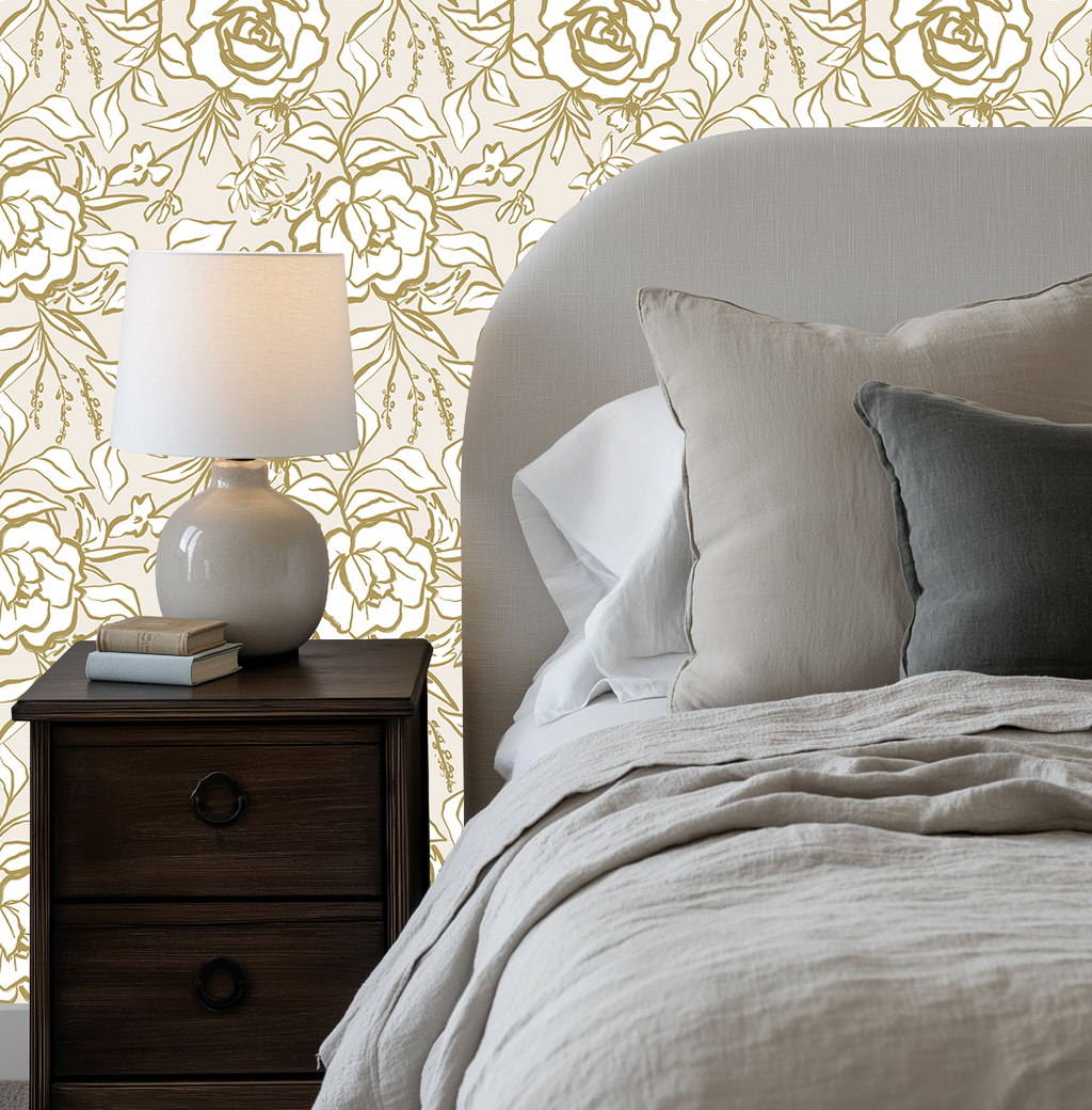 Floral Ink Wallpaper in Ivory and Gold - Image 5 by RebelMod