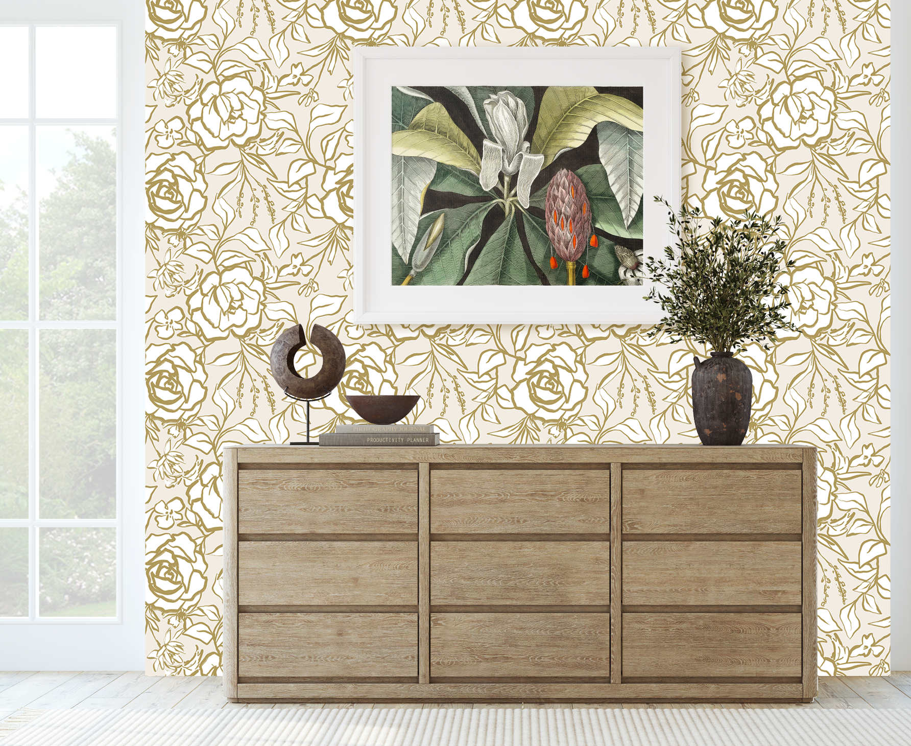 Floral Ink Wallpaper in Ivory and Gold - Image 6 by RebelMod