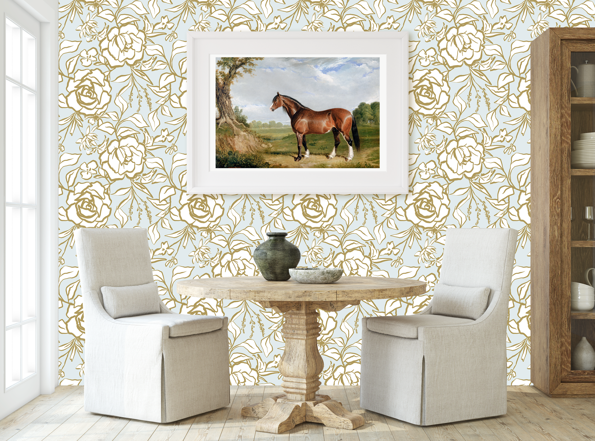 Floral Ink Wallpaper in Light Blue and Gold - Image 3 by RebelMod