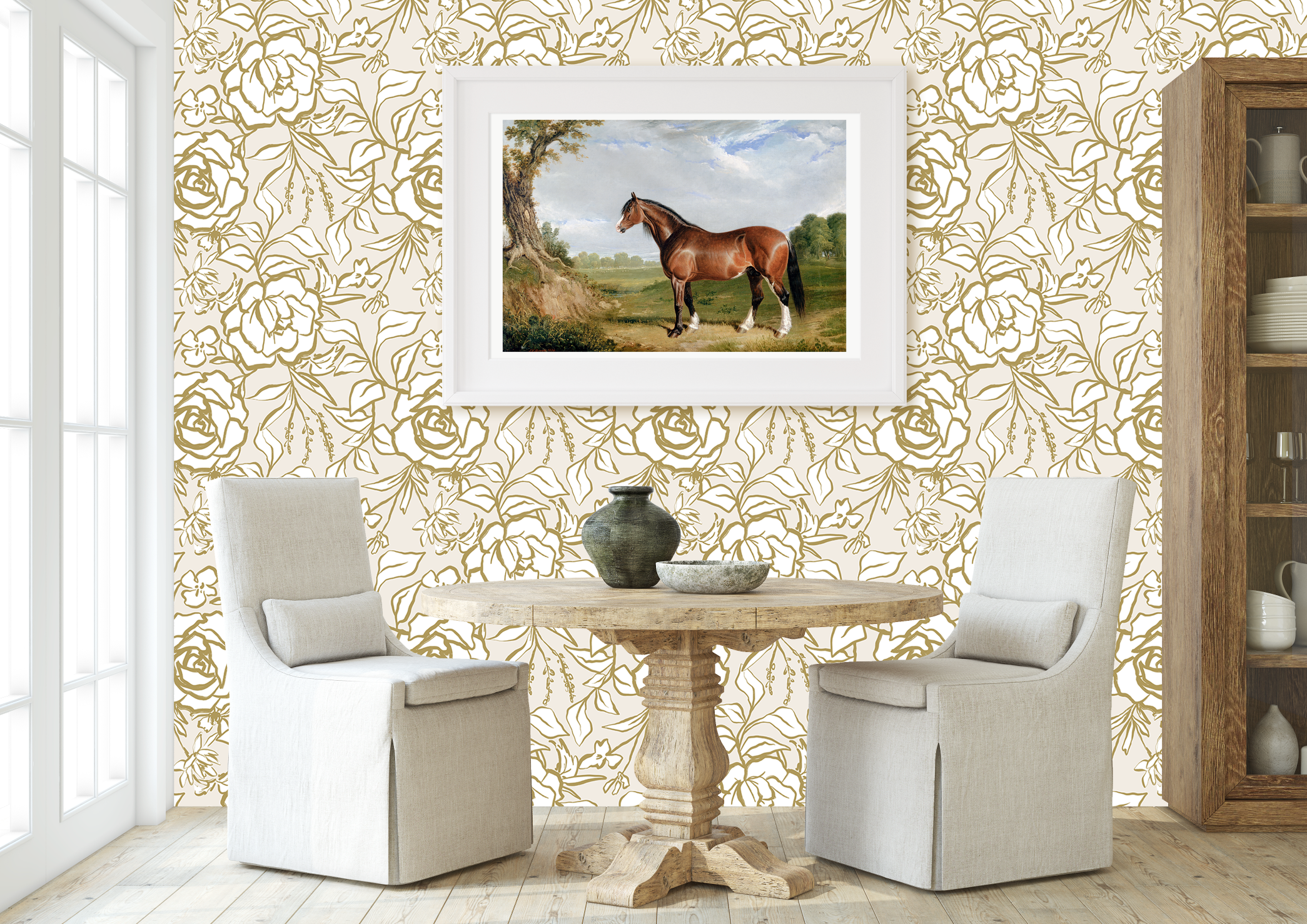 Floral Ink Wallpaper in Ivory and Gold - Image 7 by RebelMod