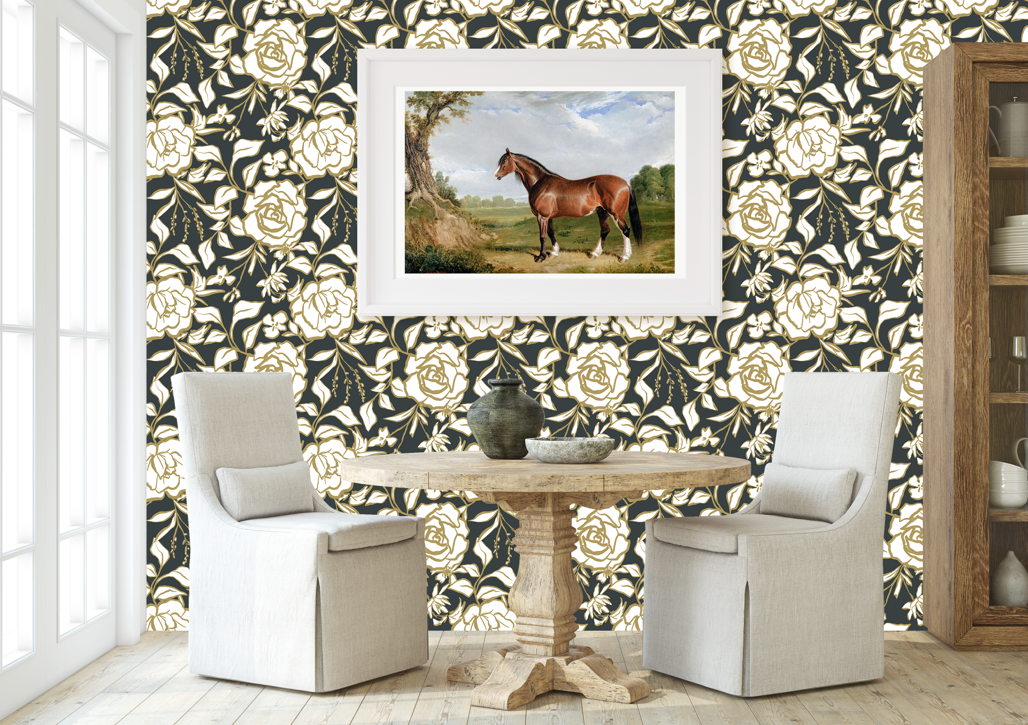 Floral Ink Wallpaper in Dark Gray and Muted Gold - Image 8 by RebelMod