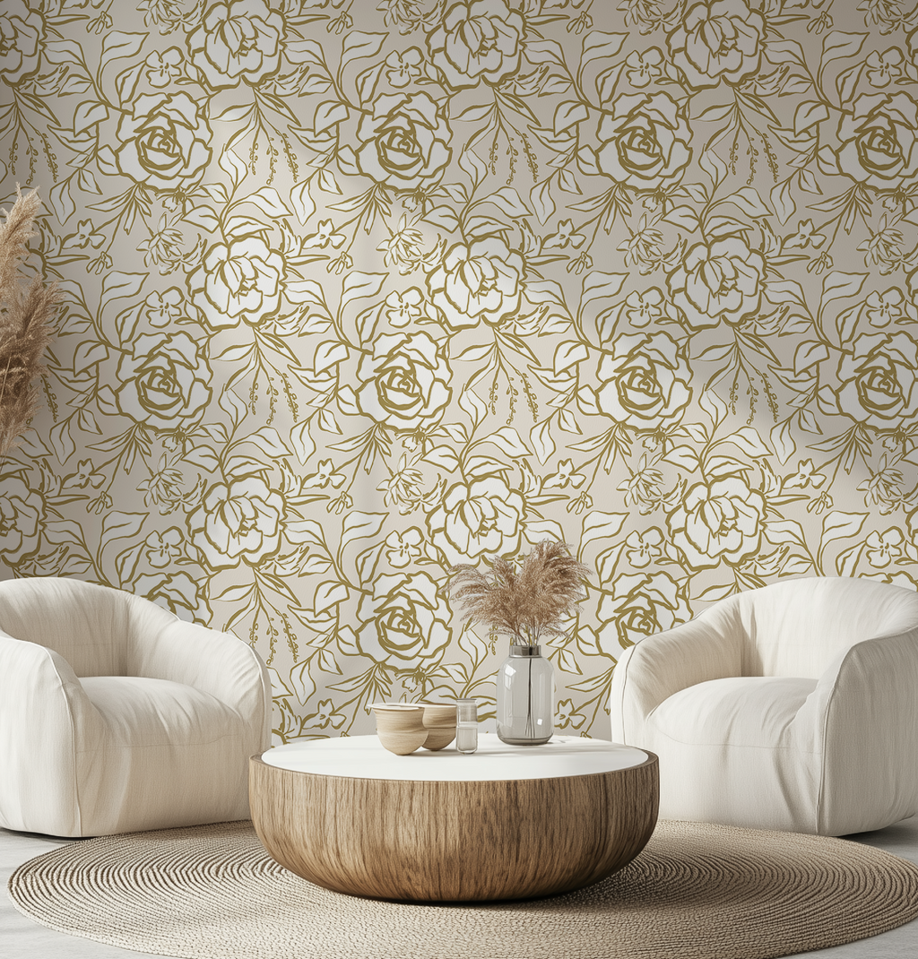 Floral Ink Wallpaper in Ivory and Gold - Image 8 by RebelMod