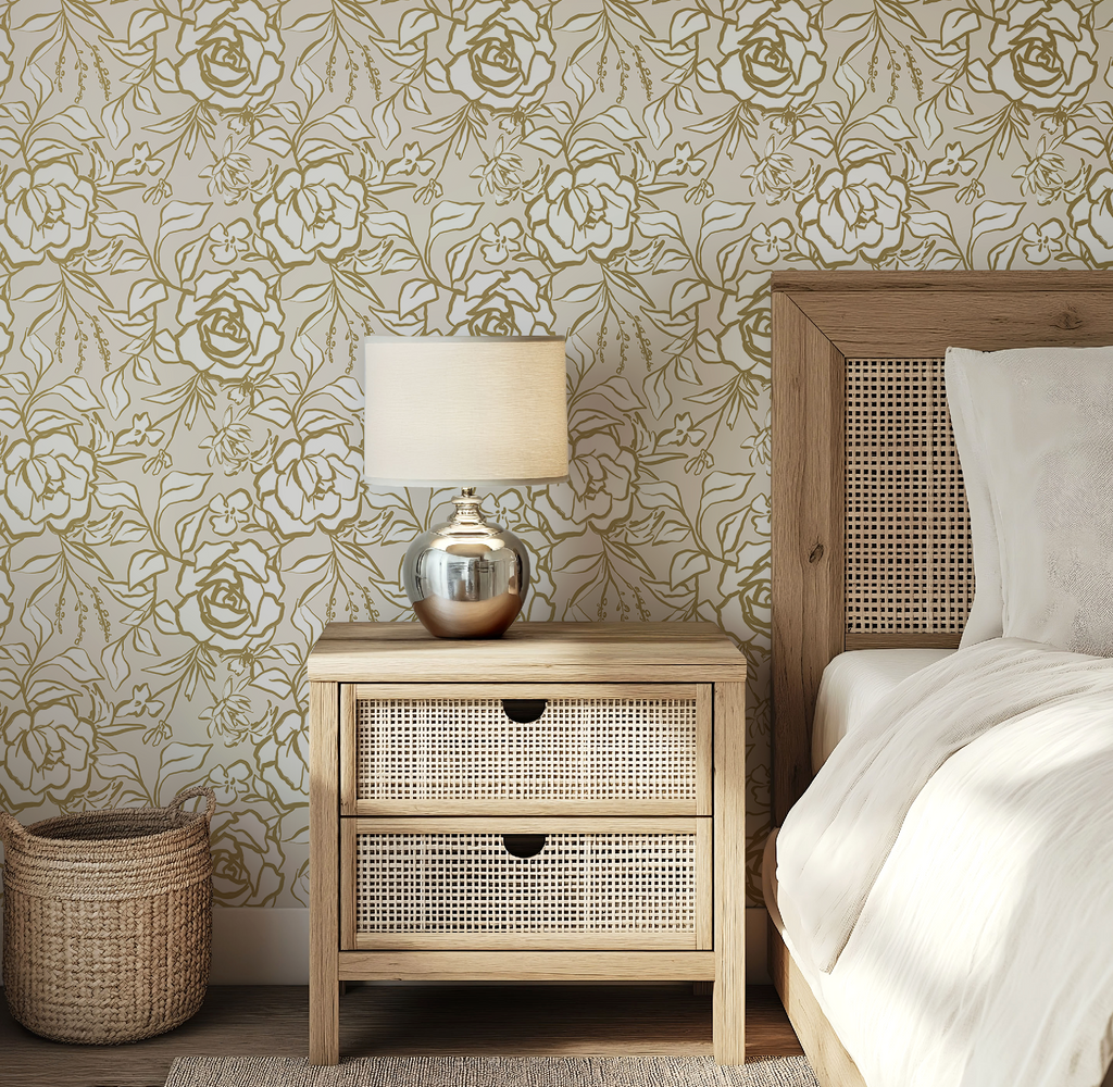 Floral Ink Wallpaper in Ivory and Gold - Image 9 by RebelMod