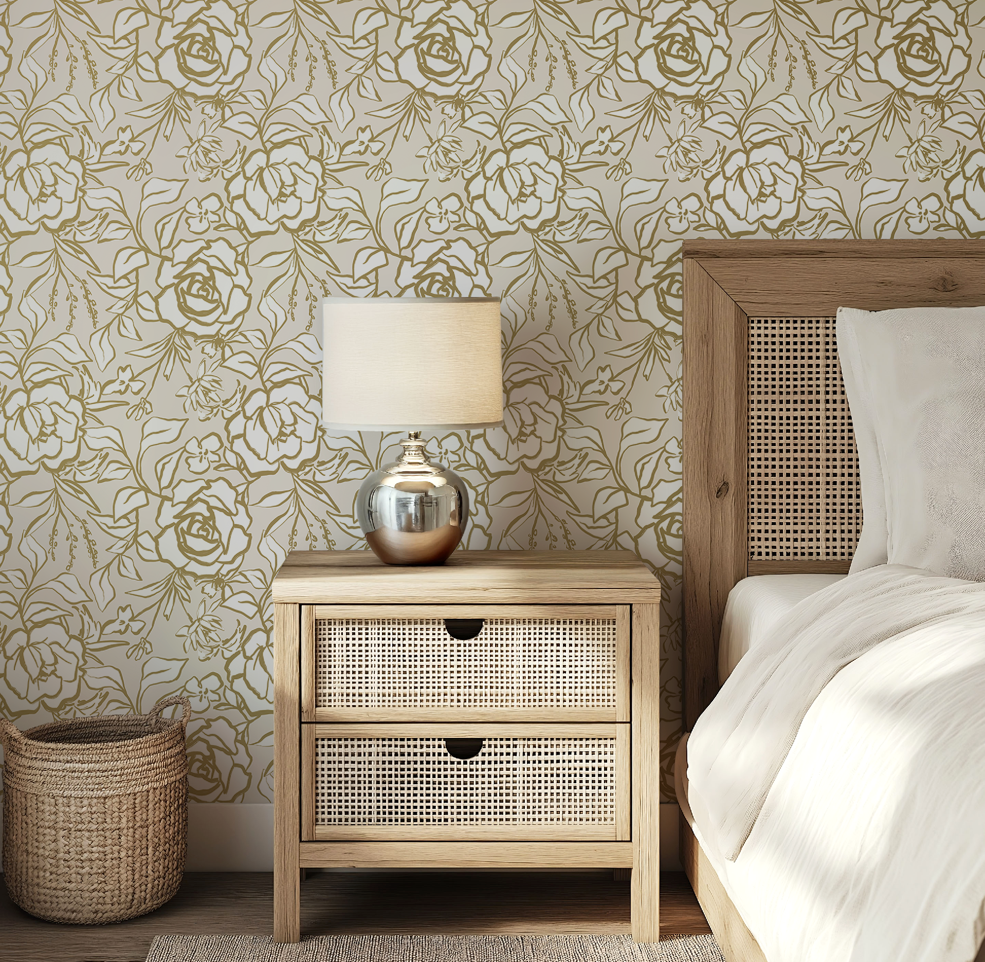 Floral Ink Wallpaper in Ivory and Gold - Image 9 by RebelMod