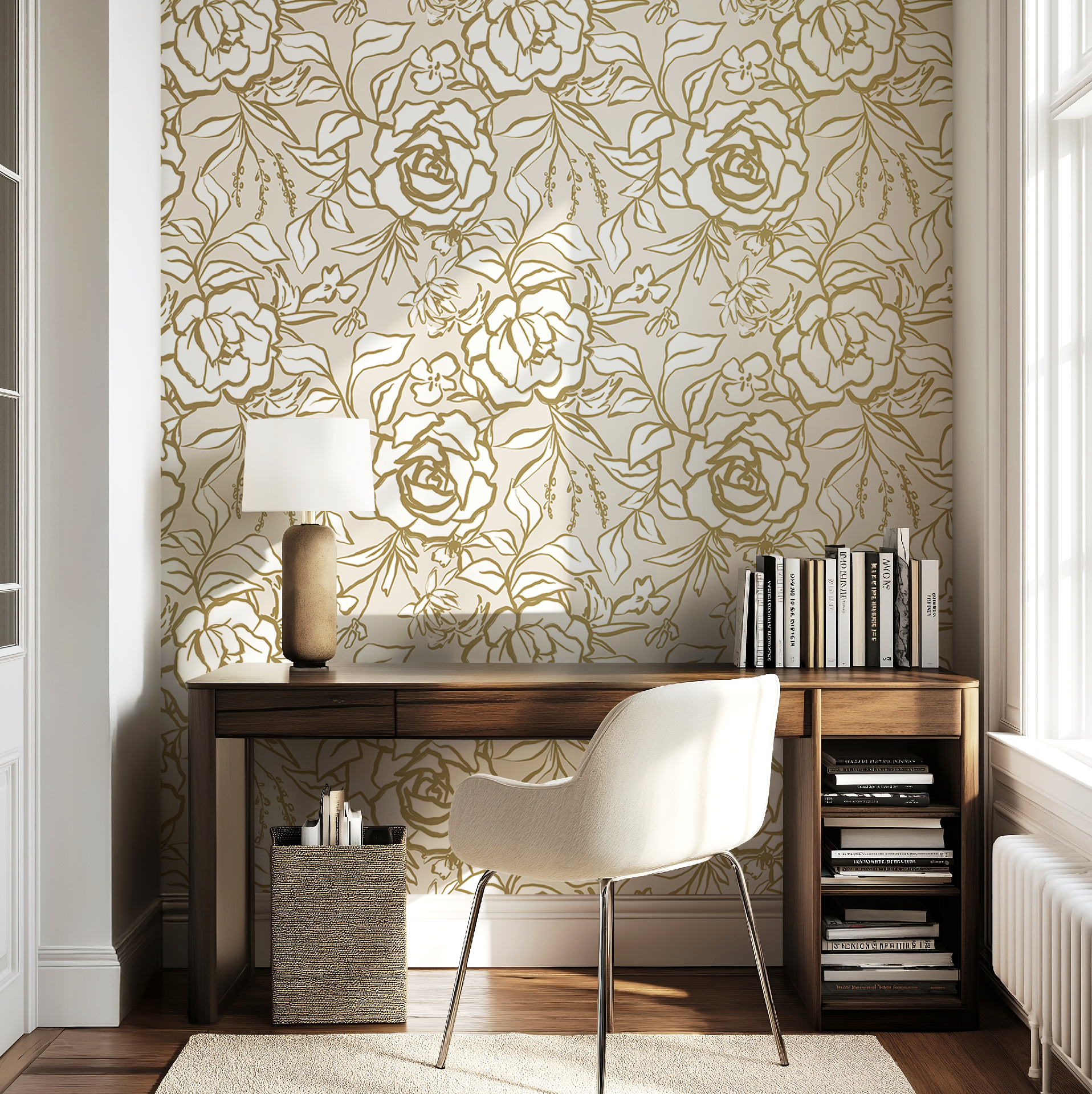 Floral Ink Wallpaper in Ivory and Gold - Image 10 by RebelMod
