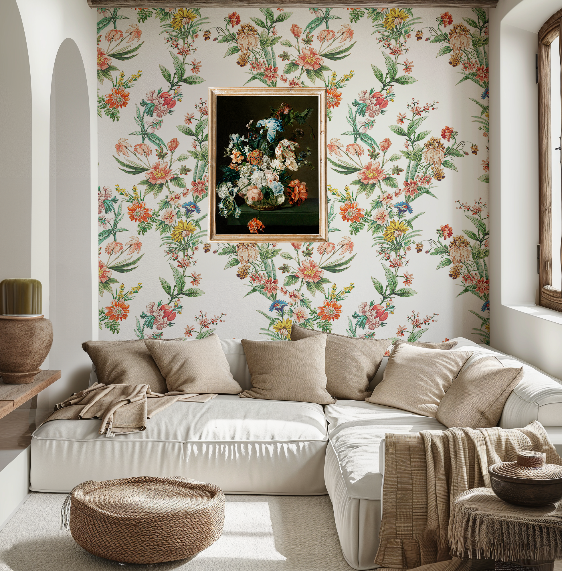 Ornamental Floral Motif Wallpaper - White - Image 4 by RebelMod