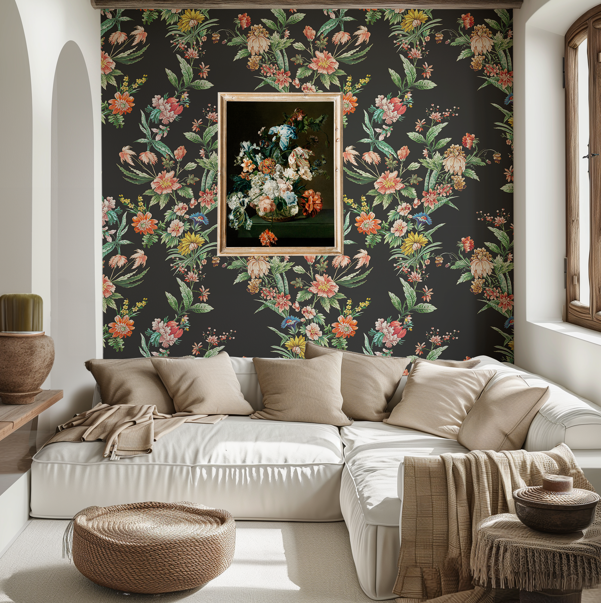 Ornamental Floral Motif Wallpaper - Charcoal - Image 4 by RebelMod