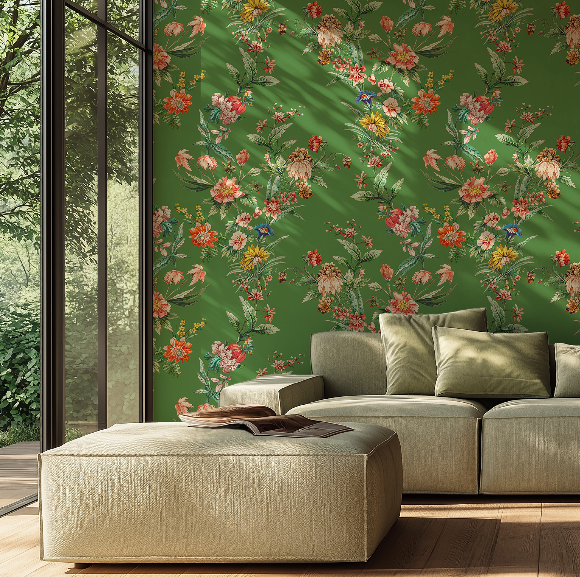 Ornamental Floral Motif Wallpaper - Green - Image 2 by RebelMod