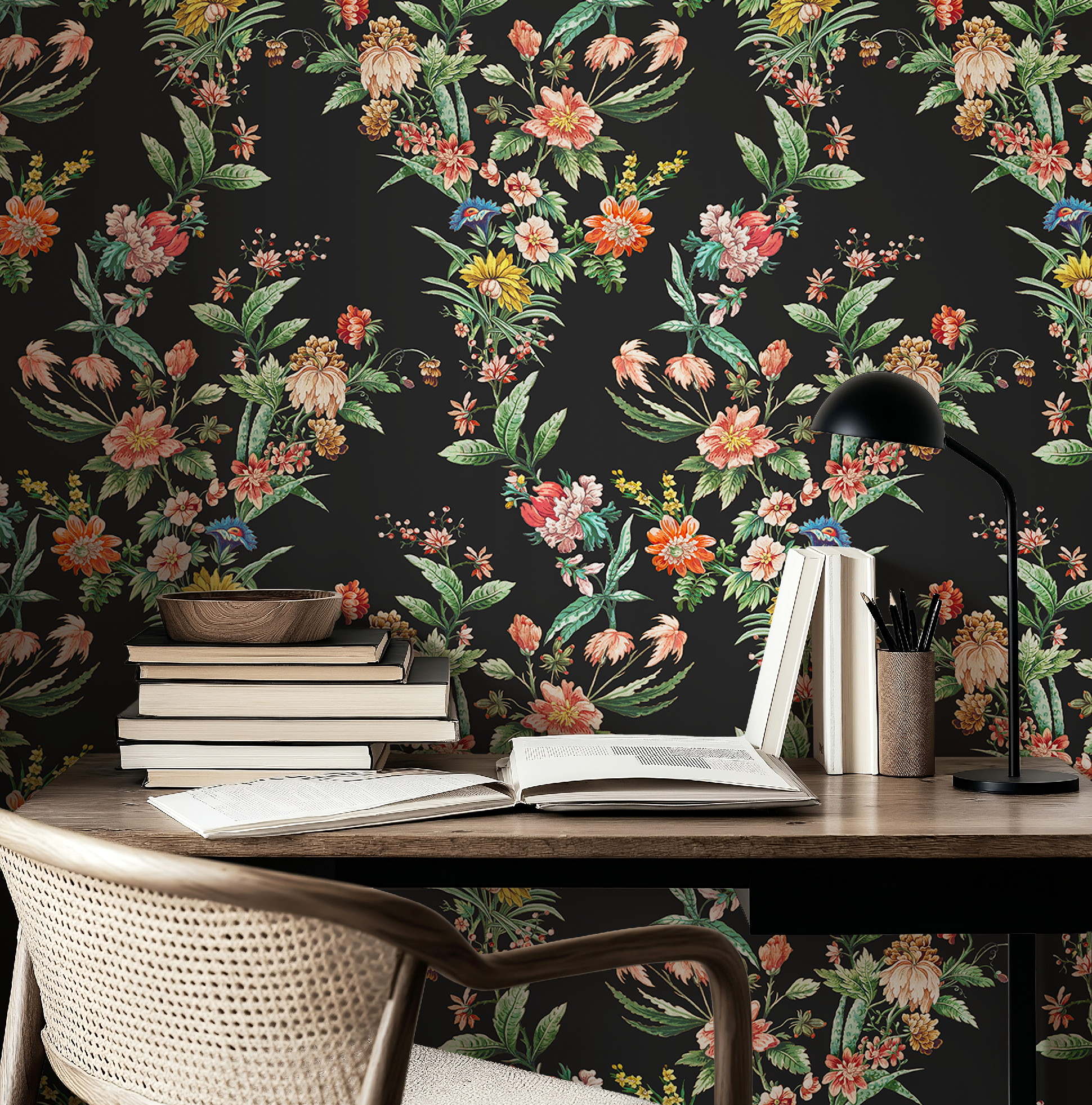 Ornamental Floral Motif Wallpaper - Charcoal - Image 9 by RebelMod