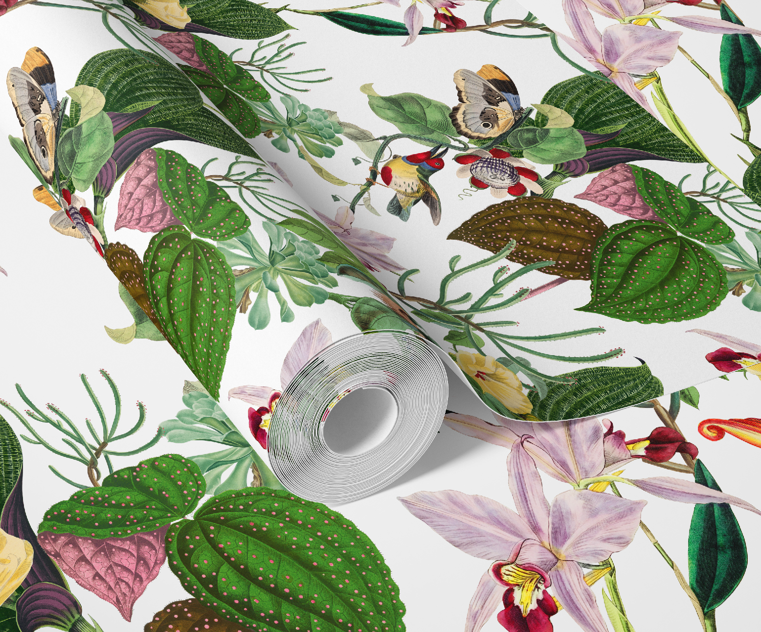 Botanical Birds Wildlife Wallpaper - White