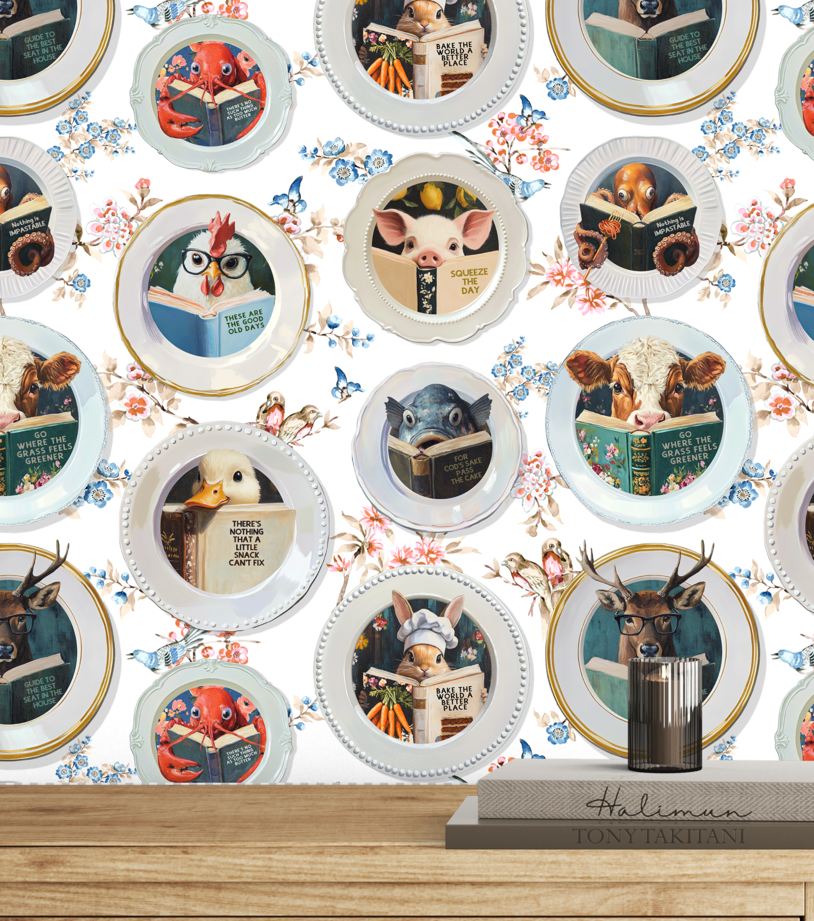 Animals Reading Kitchen Wallpaper - Floral