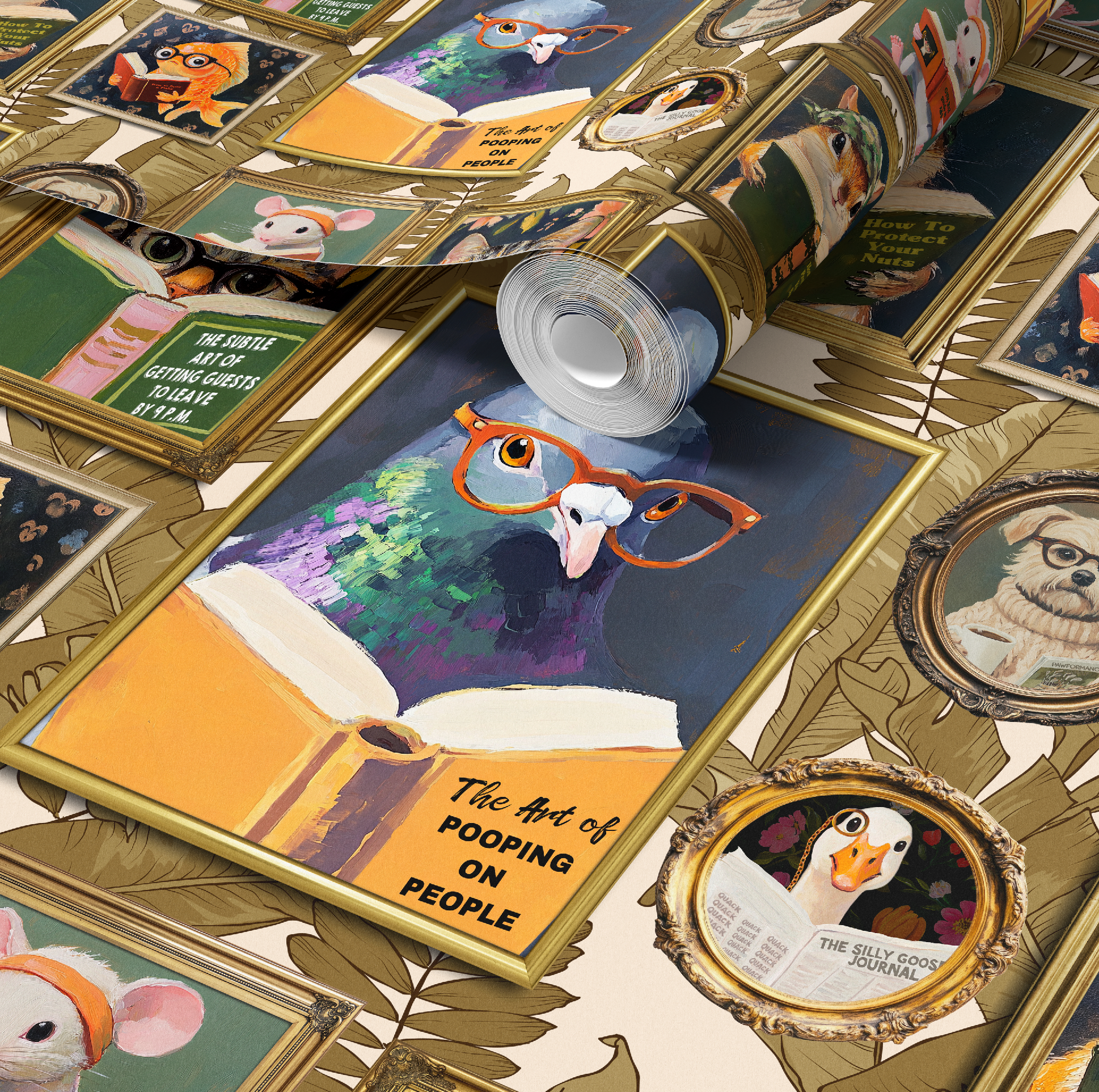 Whimsical Animals Reading Wallpaper - Ivory - Image 2 by RebelMod