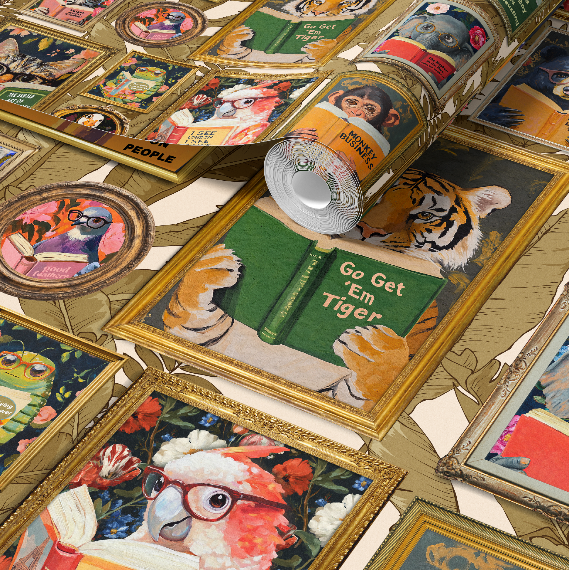 Whimsical Animals Reading Wallpaper - Version 2 - Ivory - Image 10 by RebelMod
