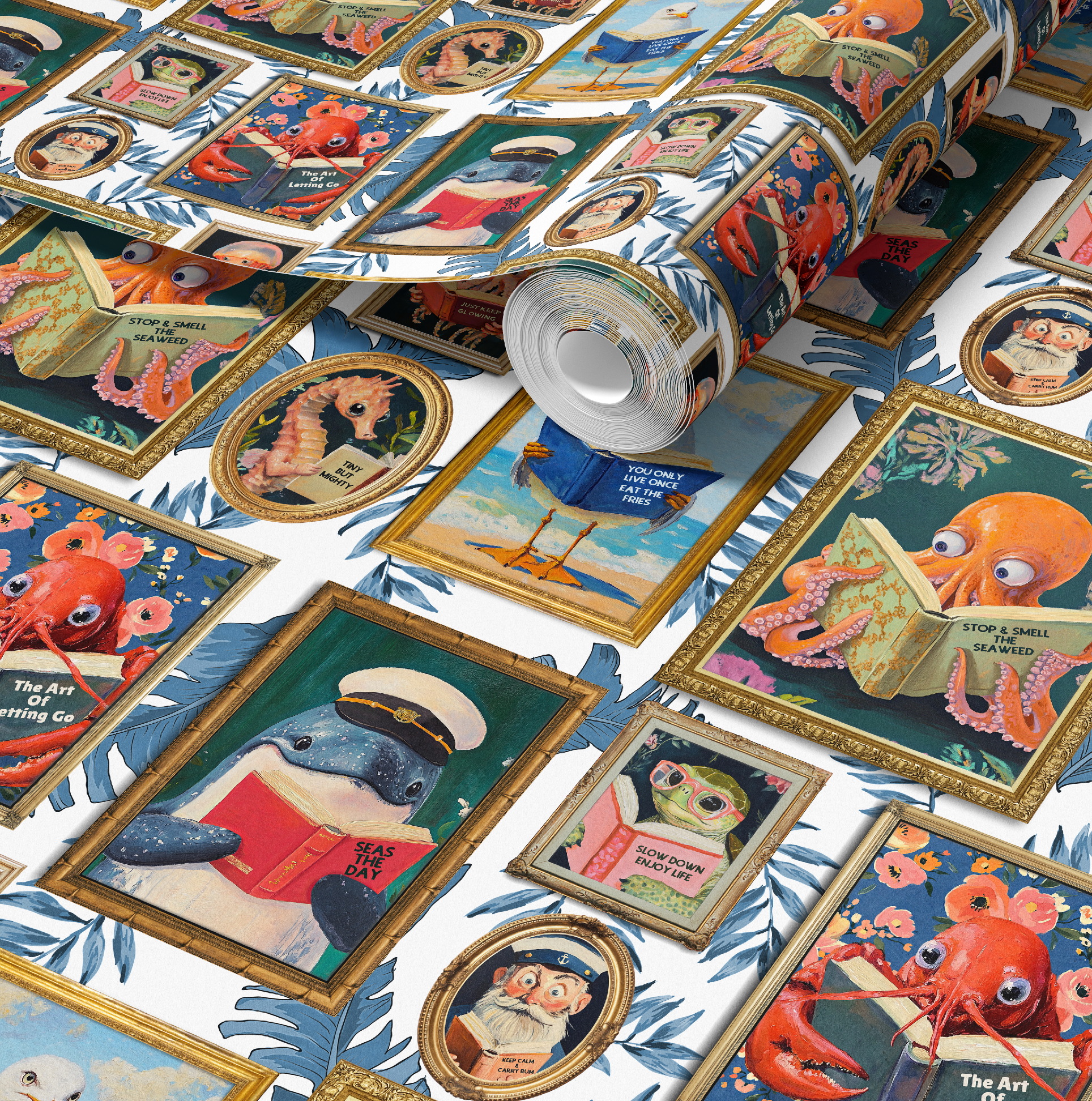 Whimsical Animals Reading Wallpaper - Coastal Beach House Version - Image 2 by RebelMod