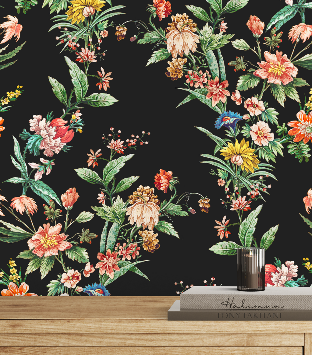 Ornamental Floral Motif Wallpaper - Charcoal