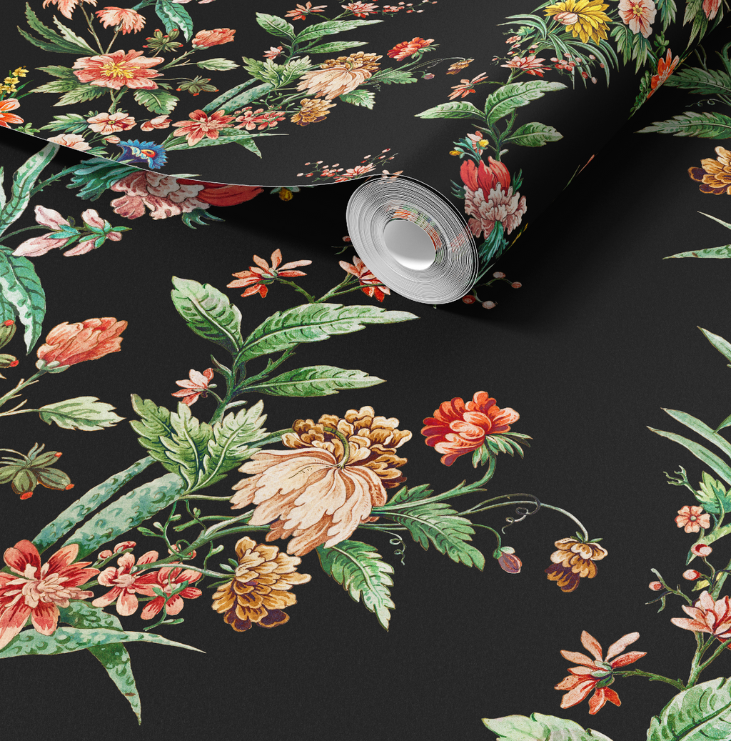 Ornamental Floral Motif Wallpaper - Charcoal