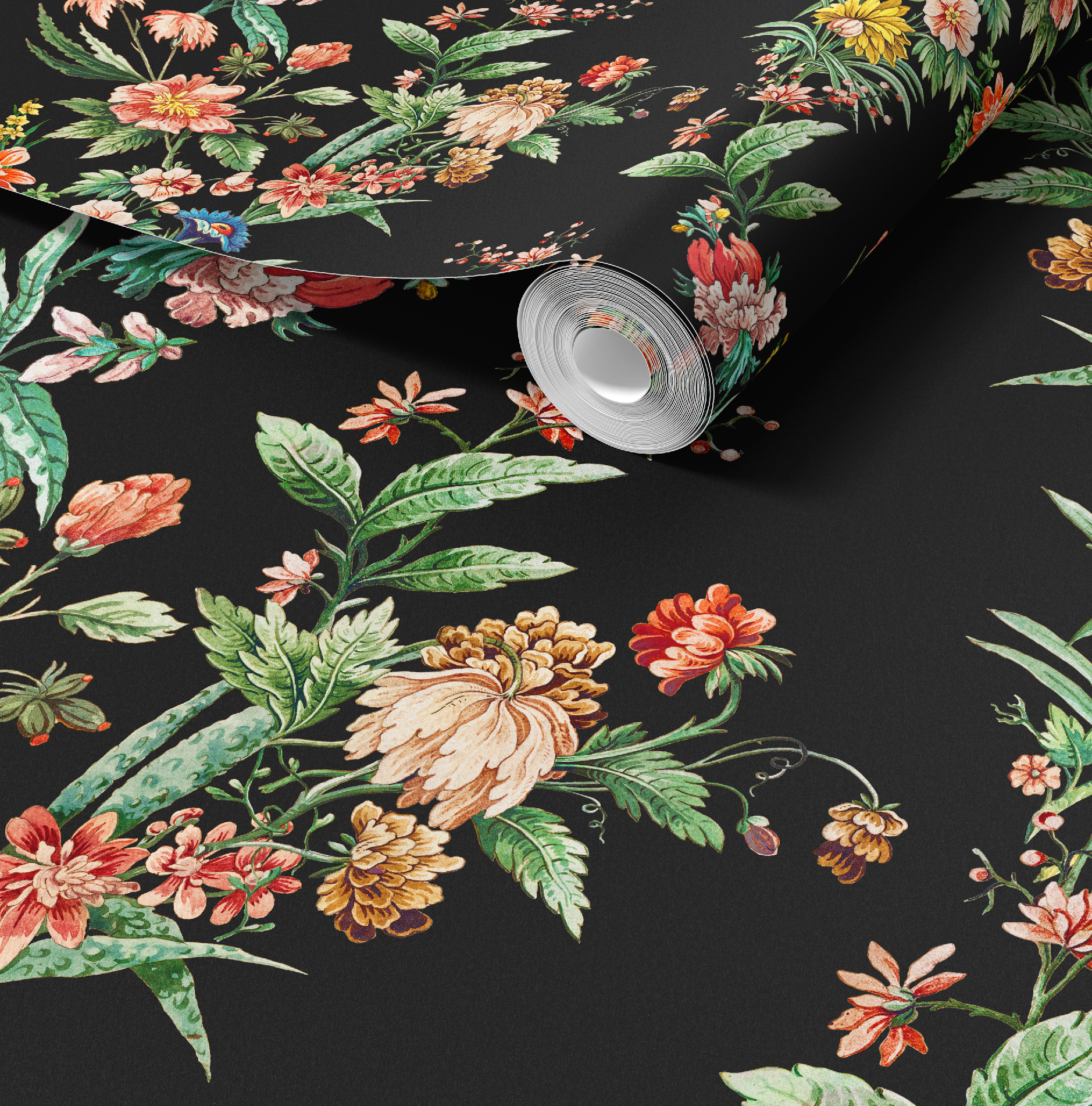 Ornamental Floral Motif Wallpaper - Charcoal
