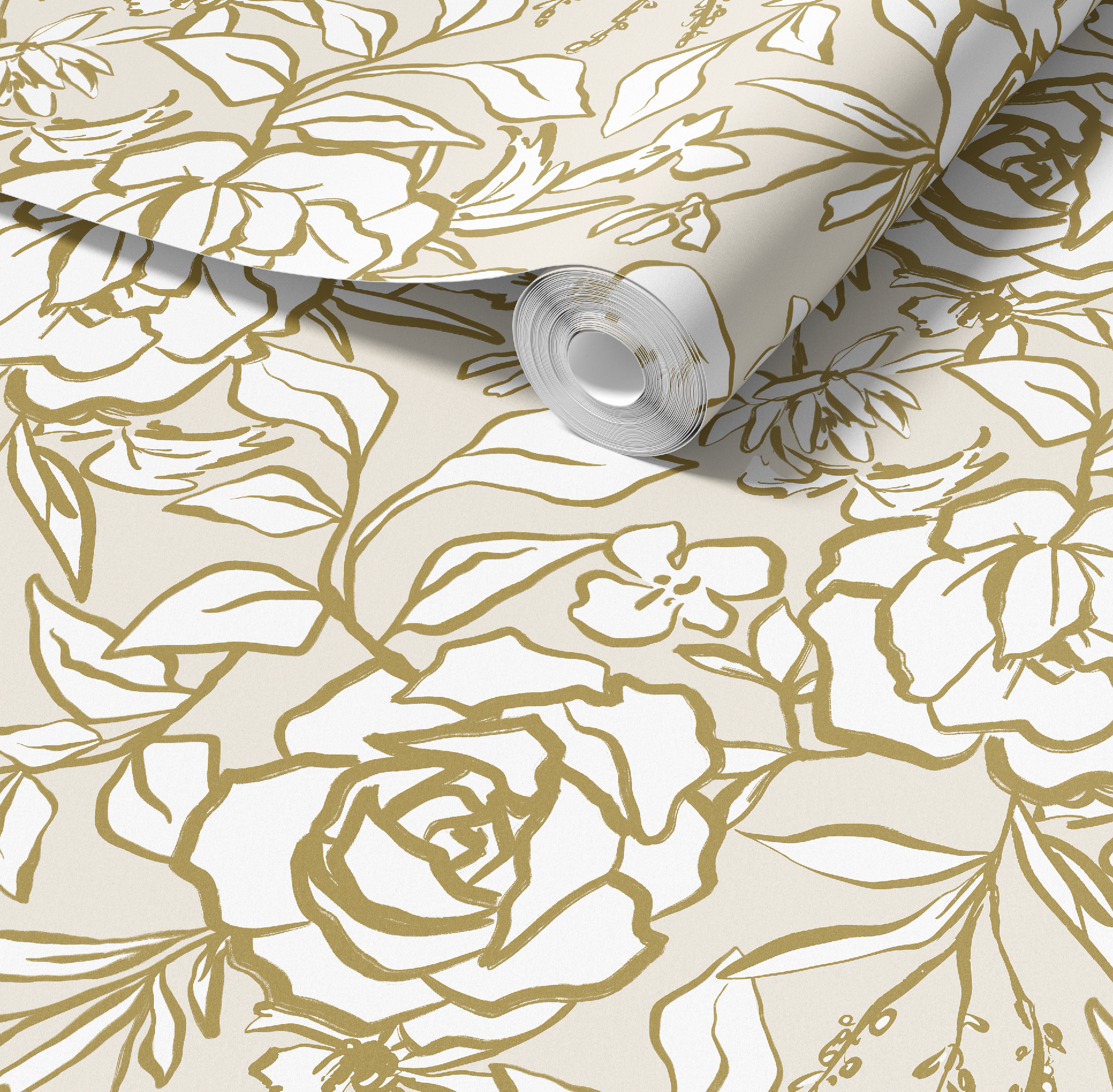 Floral Ink Wallpaper in Ivory and Gold by RebelMod