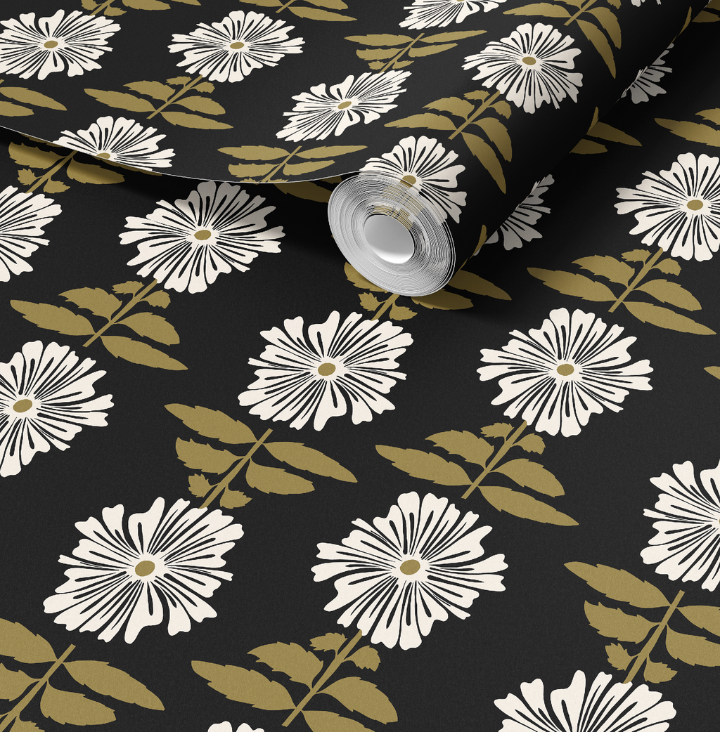Vibrant Retro Floral Wallpaper - Charcoal Background by RebelMod