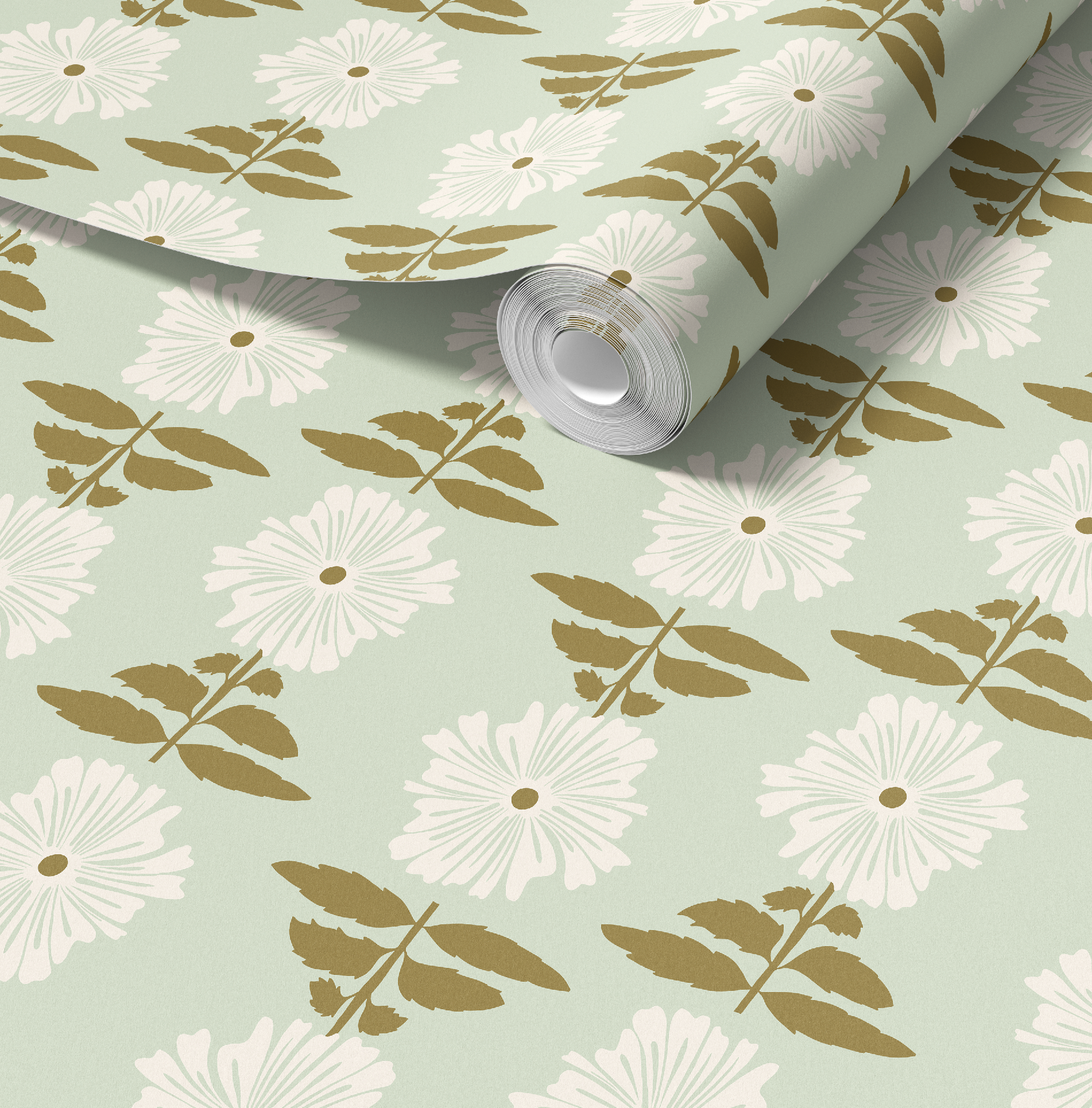 Vibrant Retro Floral Wallpaper - Mint Green Background by RebelMod
