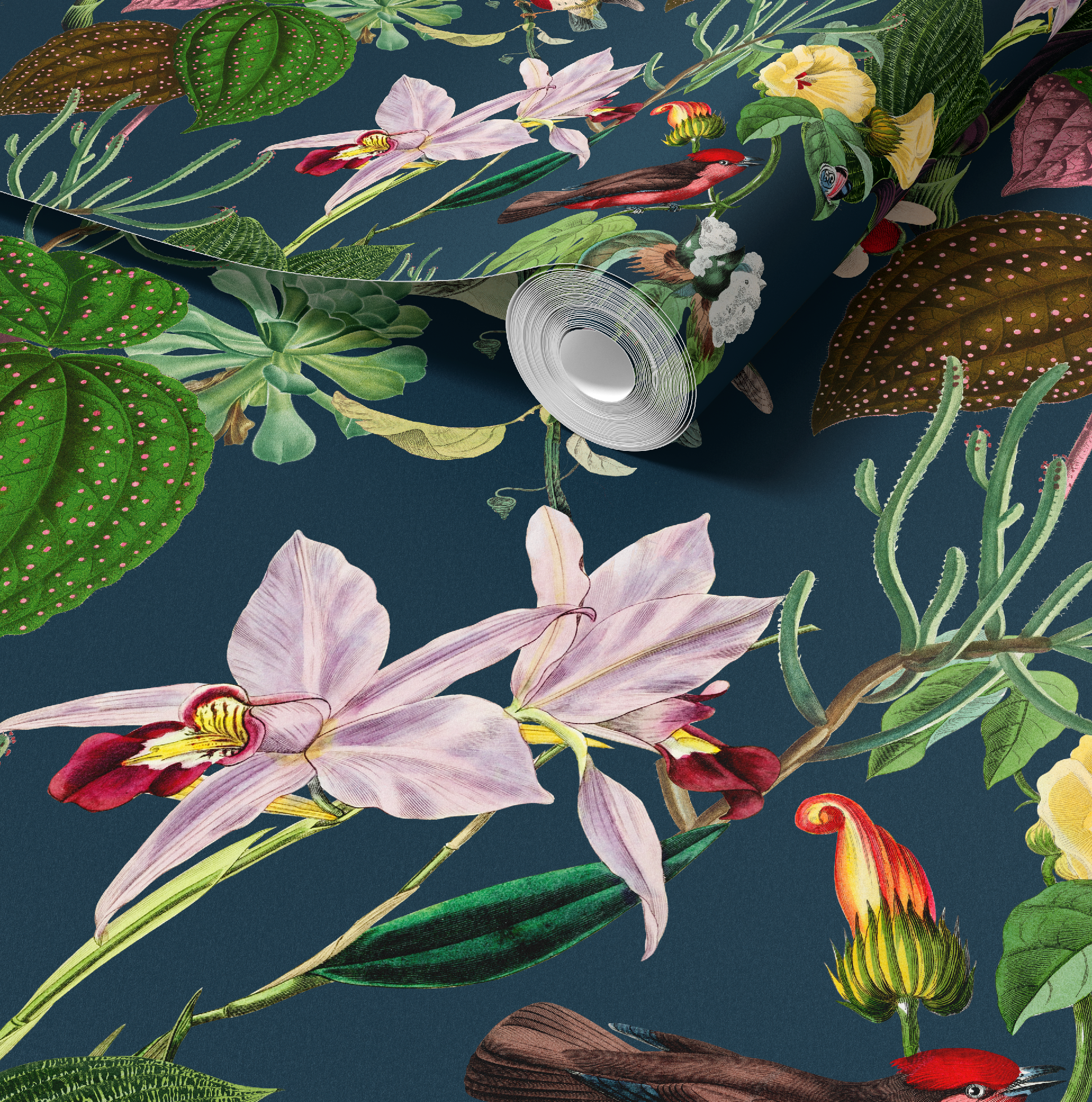 Botanical Birds Wildlife Wallpaper - Navy