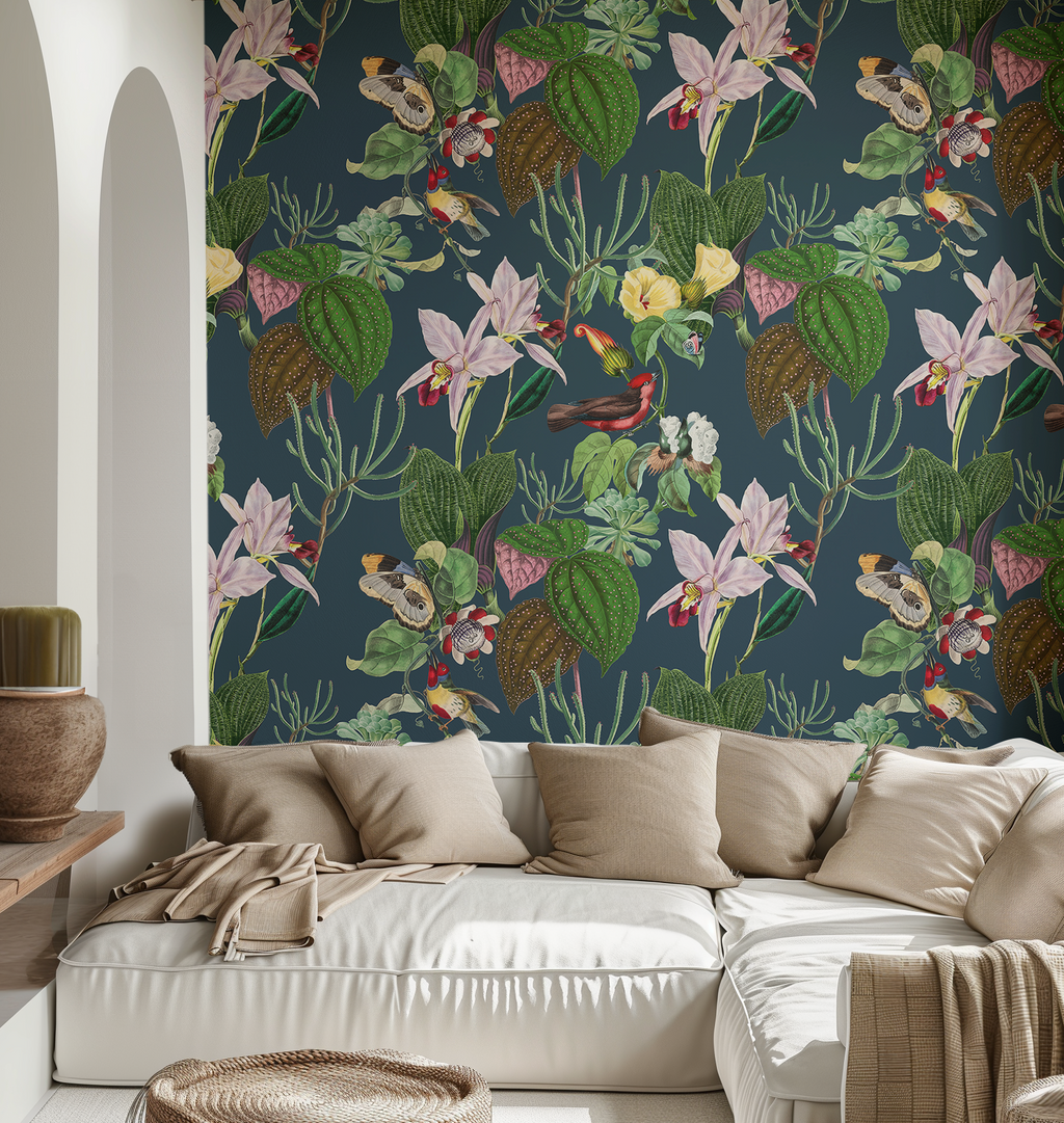 Botanical Birds Wildlife Wallpaper - Navy - Image 6 by RebelMod