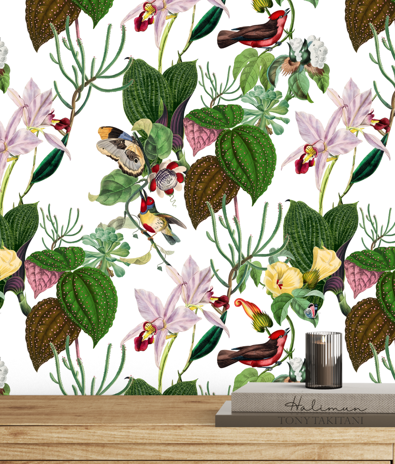Botanical Birds Wildlife Wallpaper - White