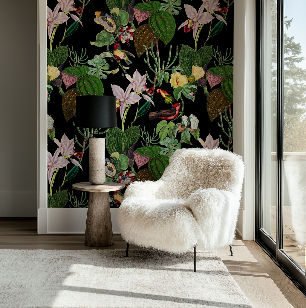 Botanical Birds Wildlife Wallpaper - Black - Image 10 by RebelMod