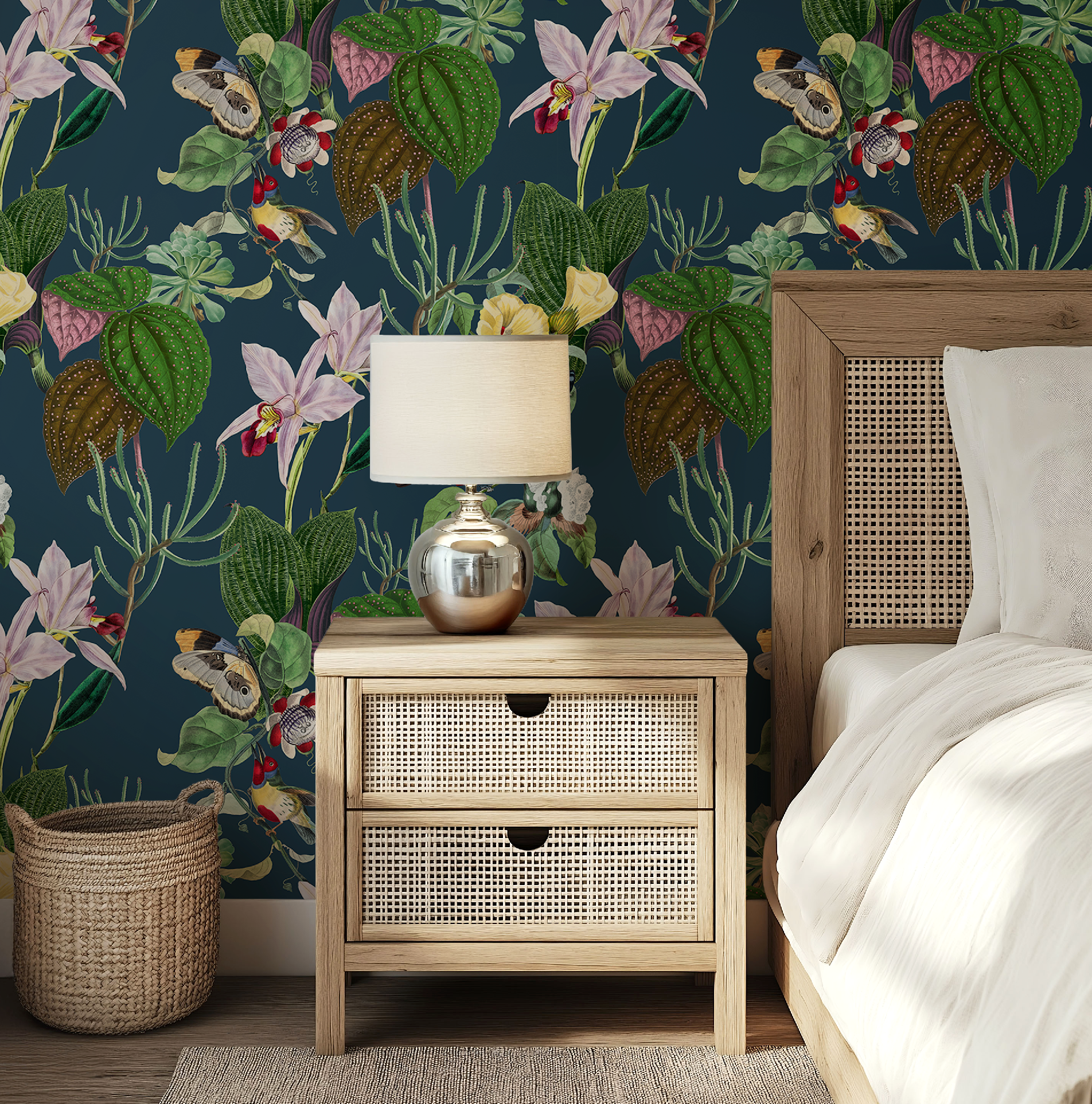 Botanical Birds Wildlife Wallpaper - Navy
