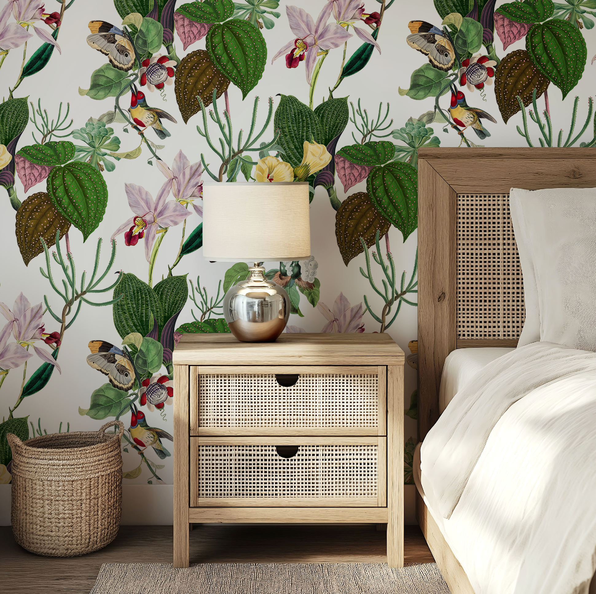 Botanical Birds Wildlife Wallpaper - White