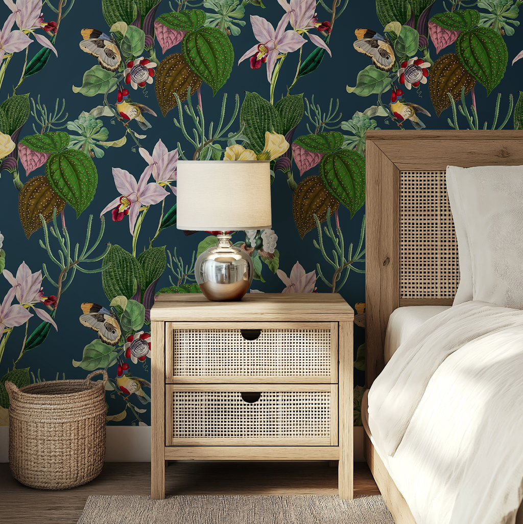 Botanical Birds Wildlife Wallpaper - Navy