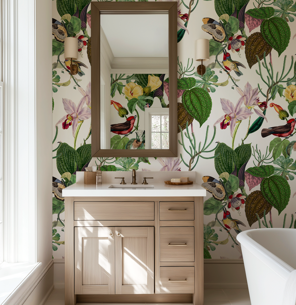 Botanical Birds Wildlife Wallpaper - White