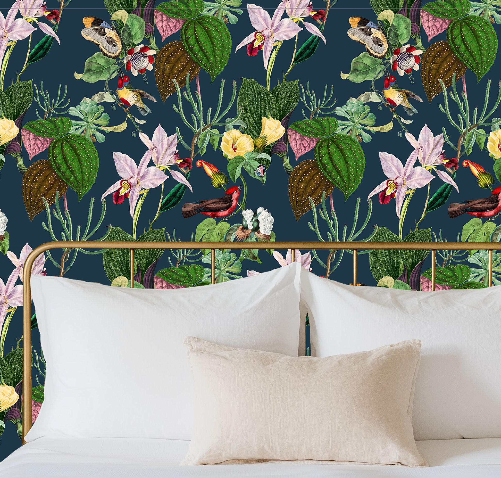 Botanical Birds Wildlife Wallpaper - Navy