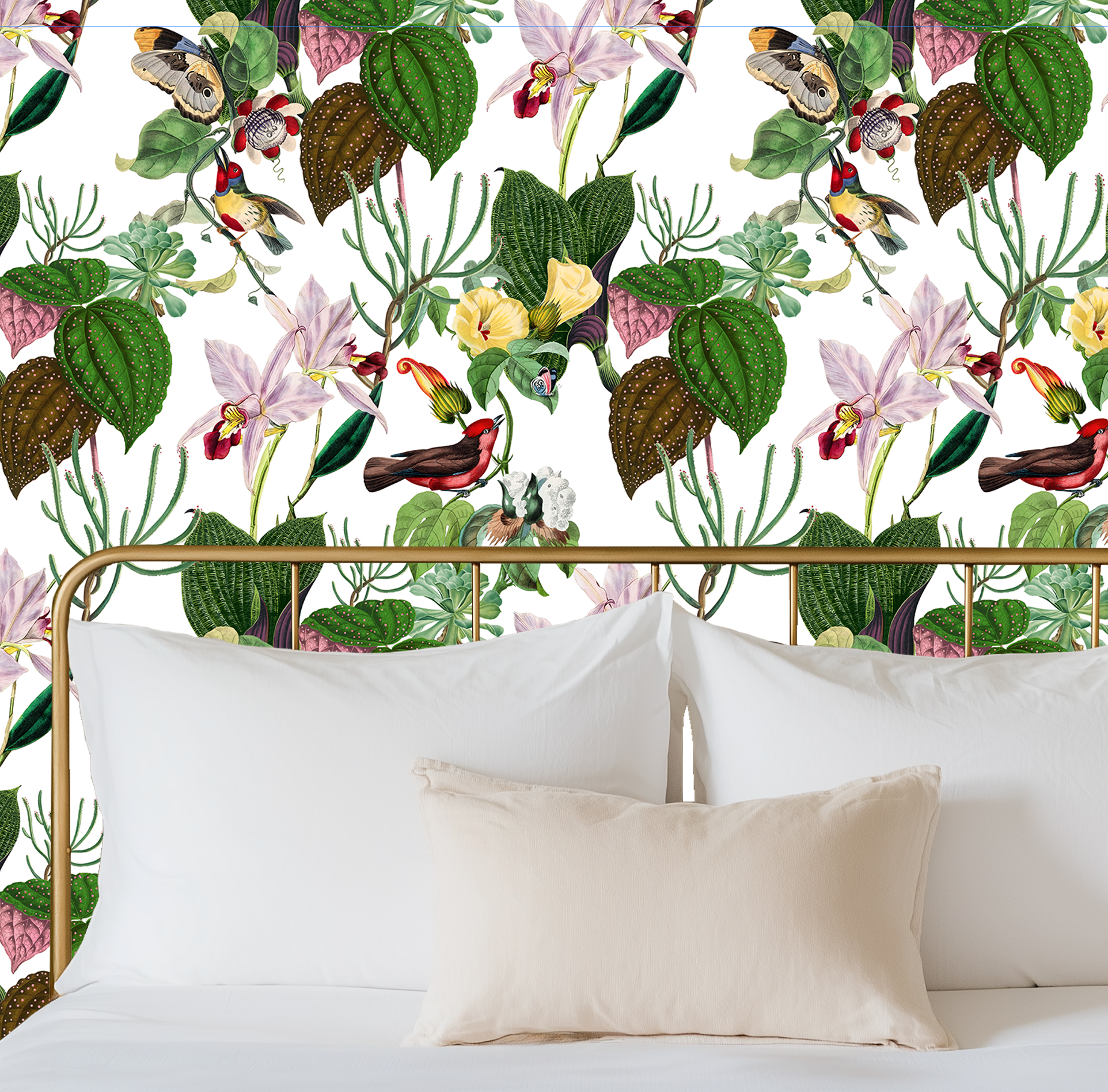 Botanical Birds Wildlife Wallpaper - White