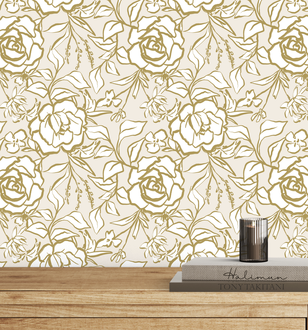 Floral Ink Wallpaper in Ivory and Gold - Image 2 by RebelMod