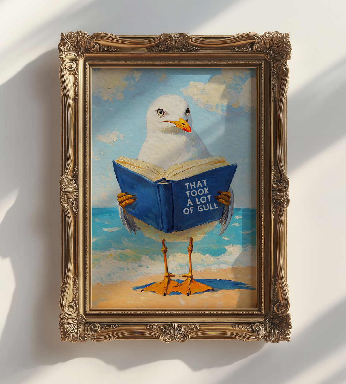 That Took a Lot of Gull - Seagull Reading Book Art Print - Funny Literature Bird Wall Decor, Coastal Office Gift, Whimsica...