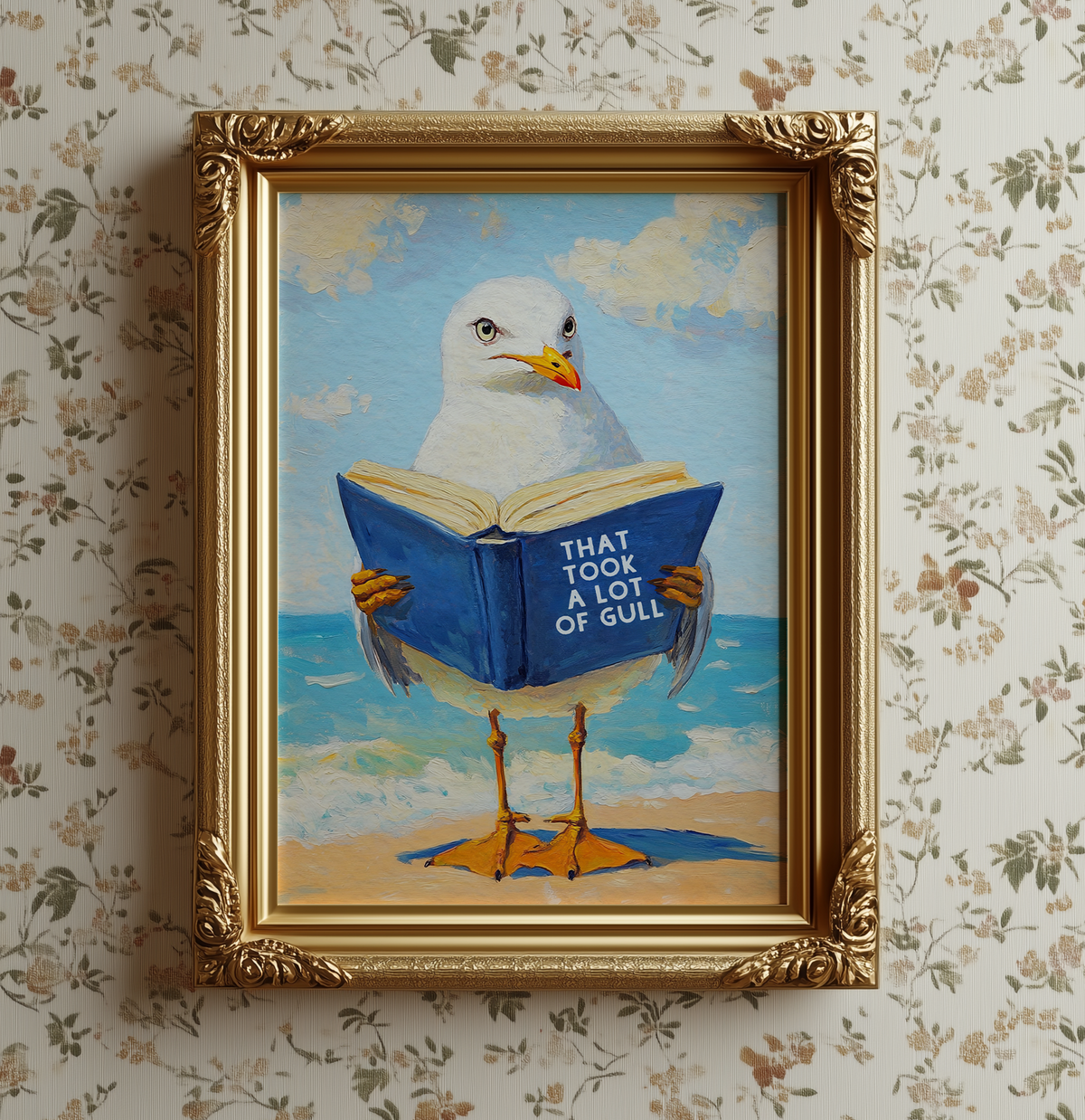 That Took a Lot of Gull - Seagull Reading Book Art Print - Funny Literature Bird Wall Decor, Coastal Office Gift, Whimsica...