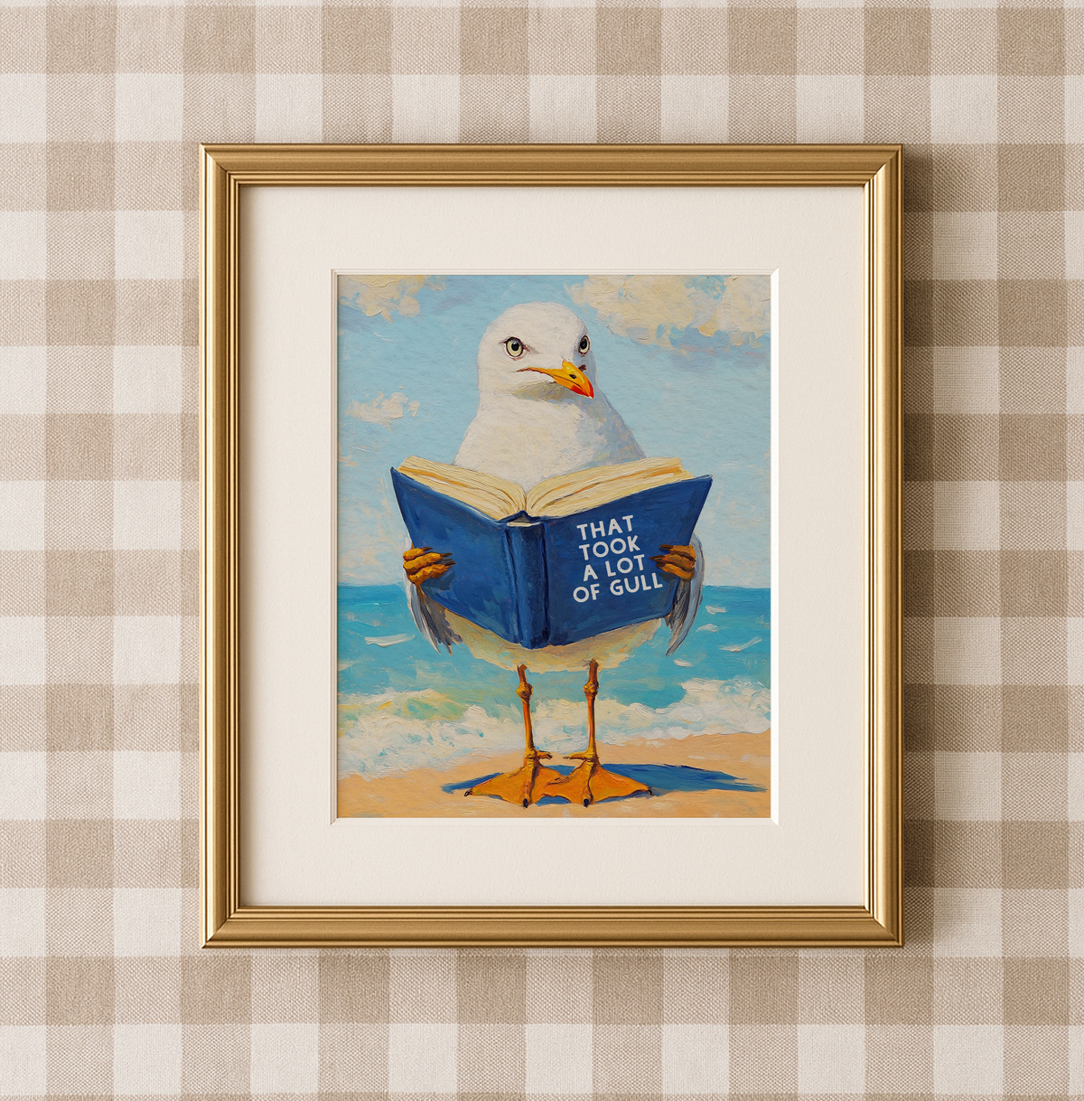 That Took a Lot of Gull - Seagull Reading Book Art Print - Funny Literature Bird Wall Decor, Coastal Office Gift, Whimsica...