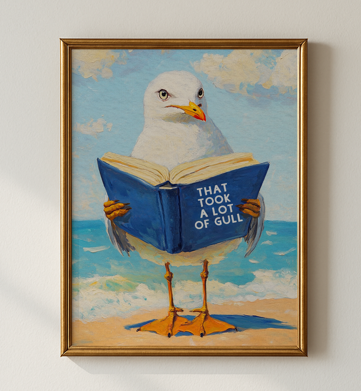 That Took a Lot of Gull - Seagull Reading Book Art Print - Funny Literature Bird Wall Decor, Coastal Office Gift, Whimsica...