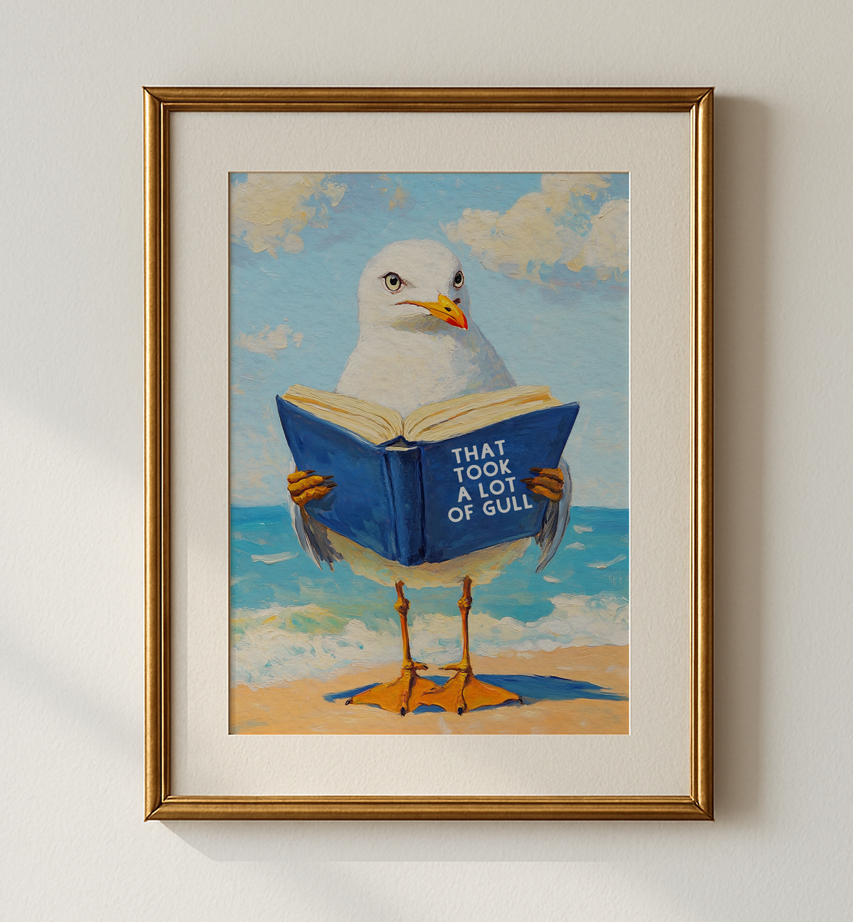 That Took a Lot of Gull - Seagull Reading Book Art Print - Funny Literature Bird Wall Decor, Coastal Office Gift, Whimsica...