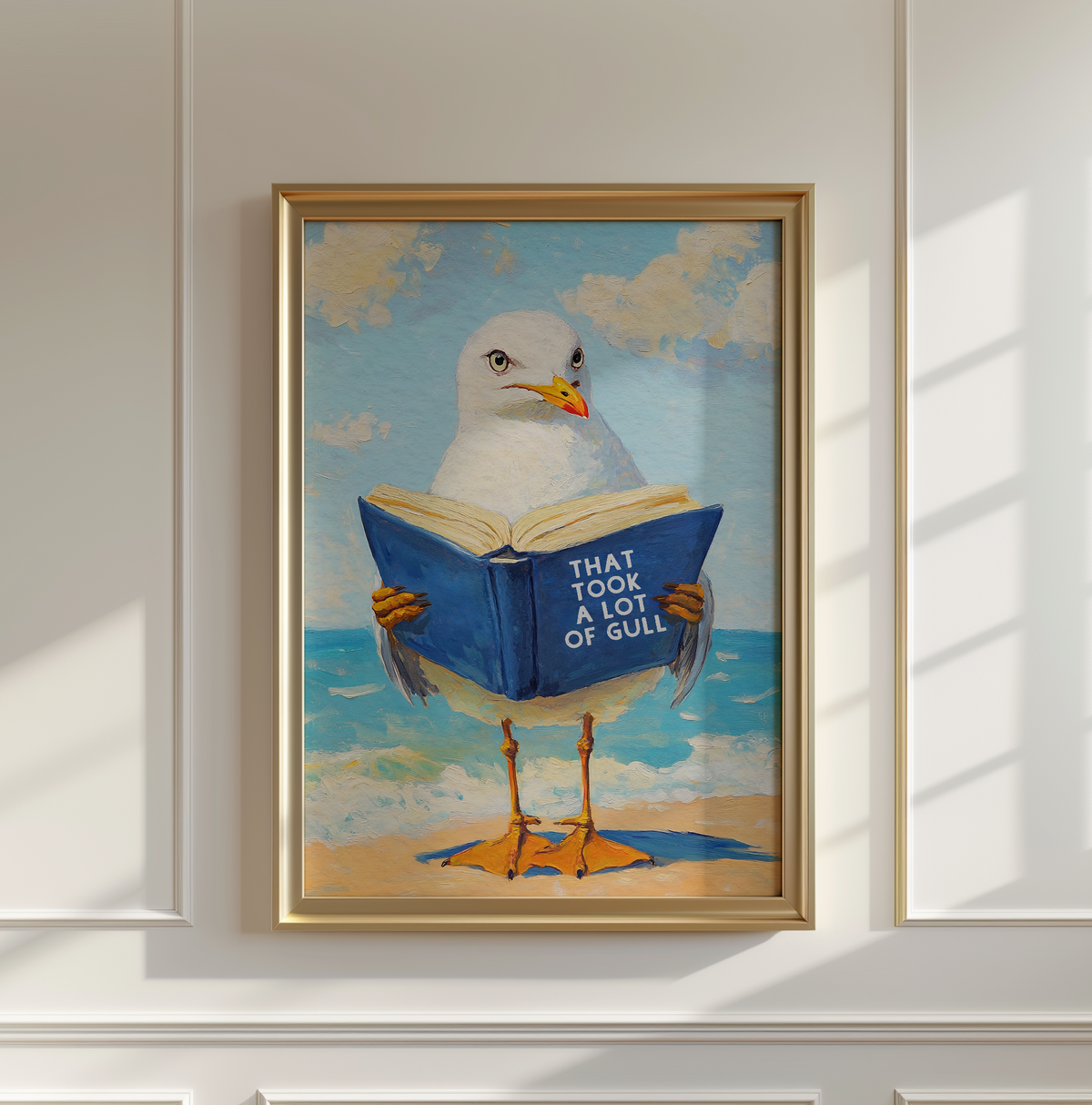 That Took a Lot of Gull - Seagull Reading Book Art Print - Funny Literature Bird Wall Decor, Coastal Office Gift, Whimsica...