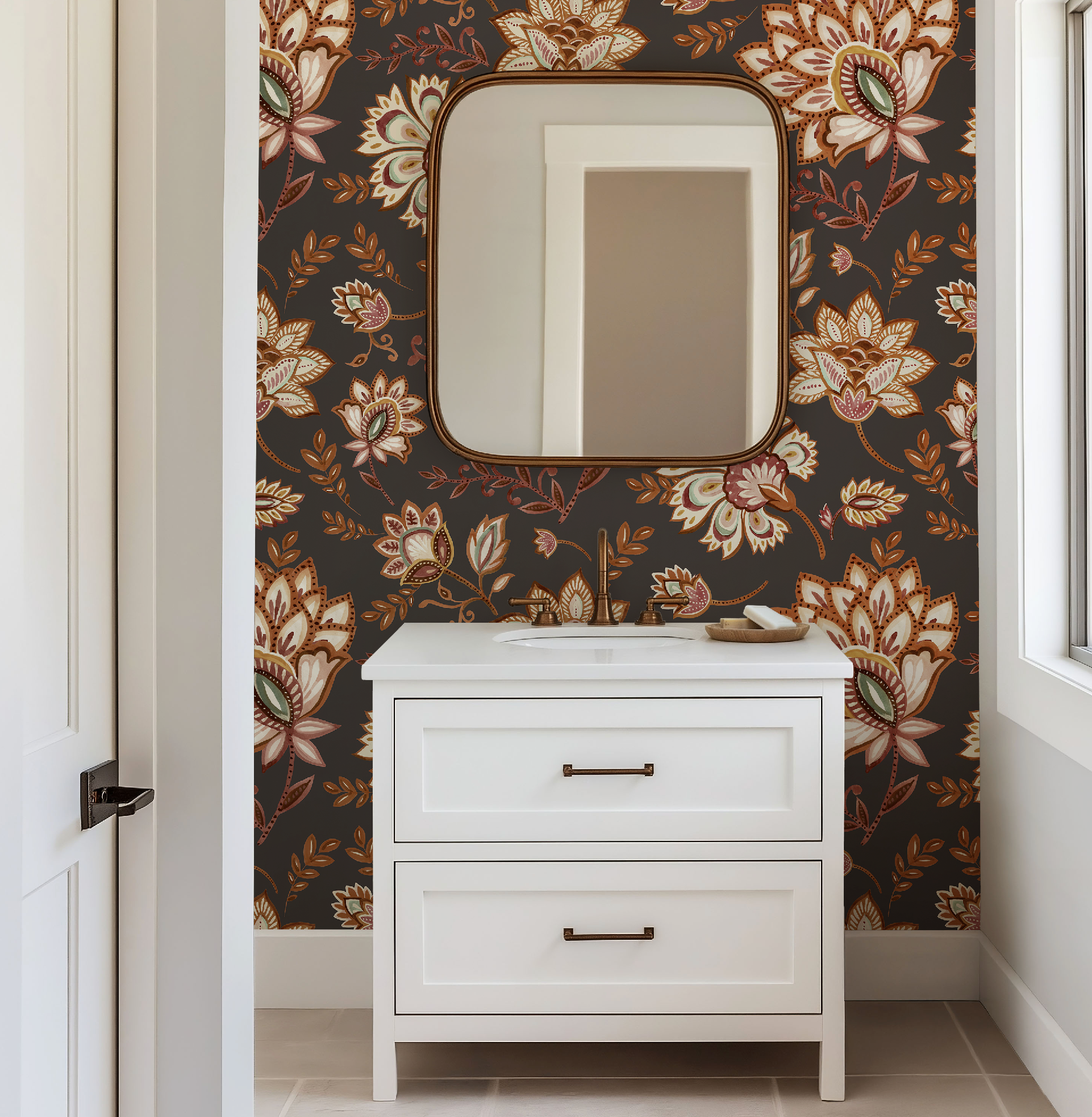Bohemian Whimsy / Vibrant Brown Wallpaper