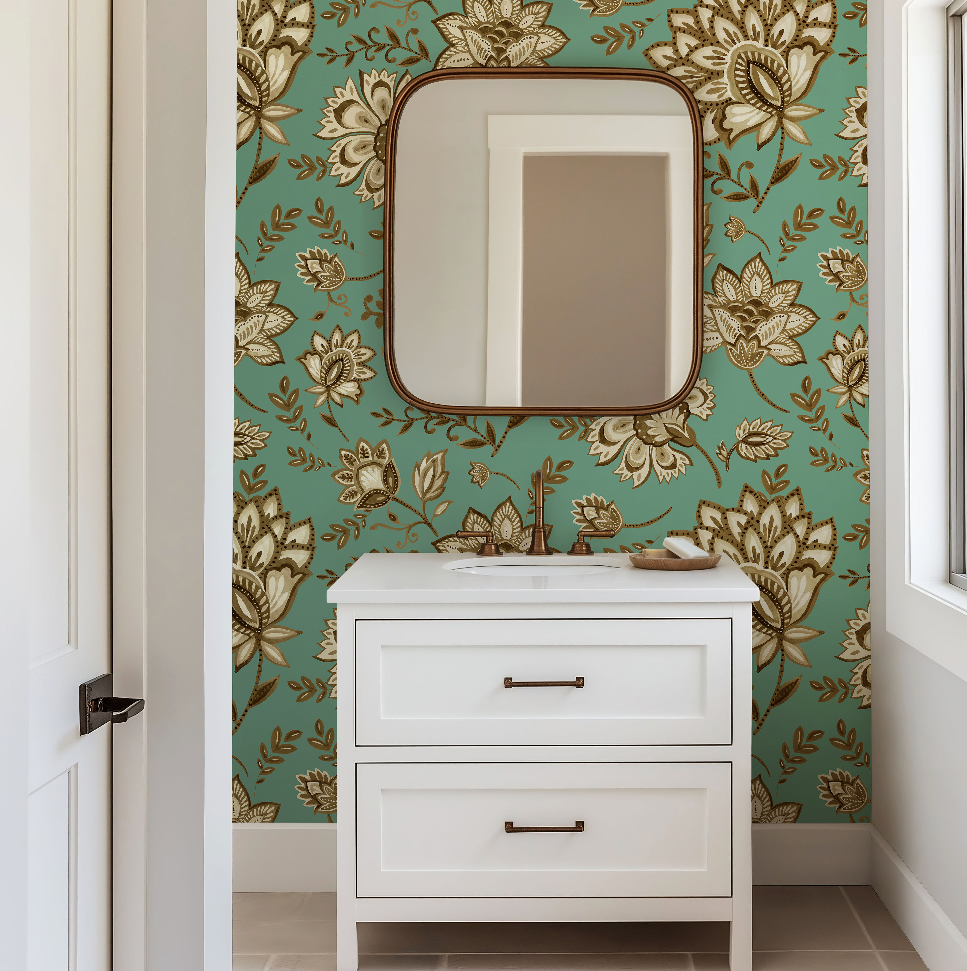 Bohemian Whimsy / Brown & Green Wallpaper