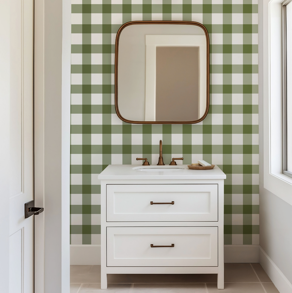 Olive Green Plaid Gingham Wallpaper - Image 2 by RebelMod