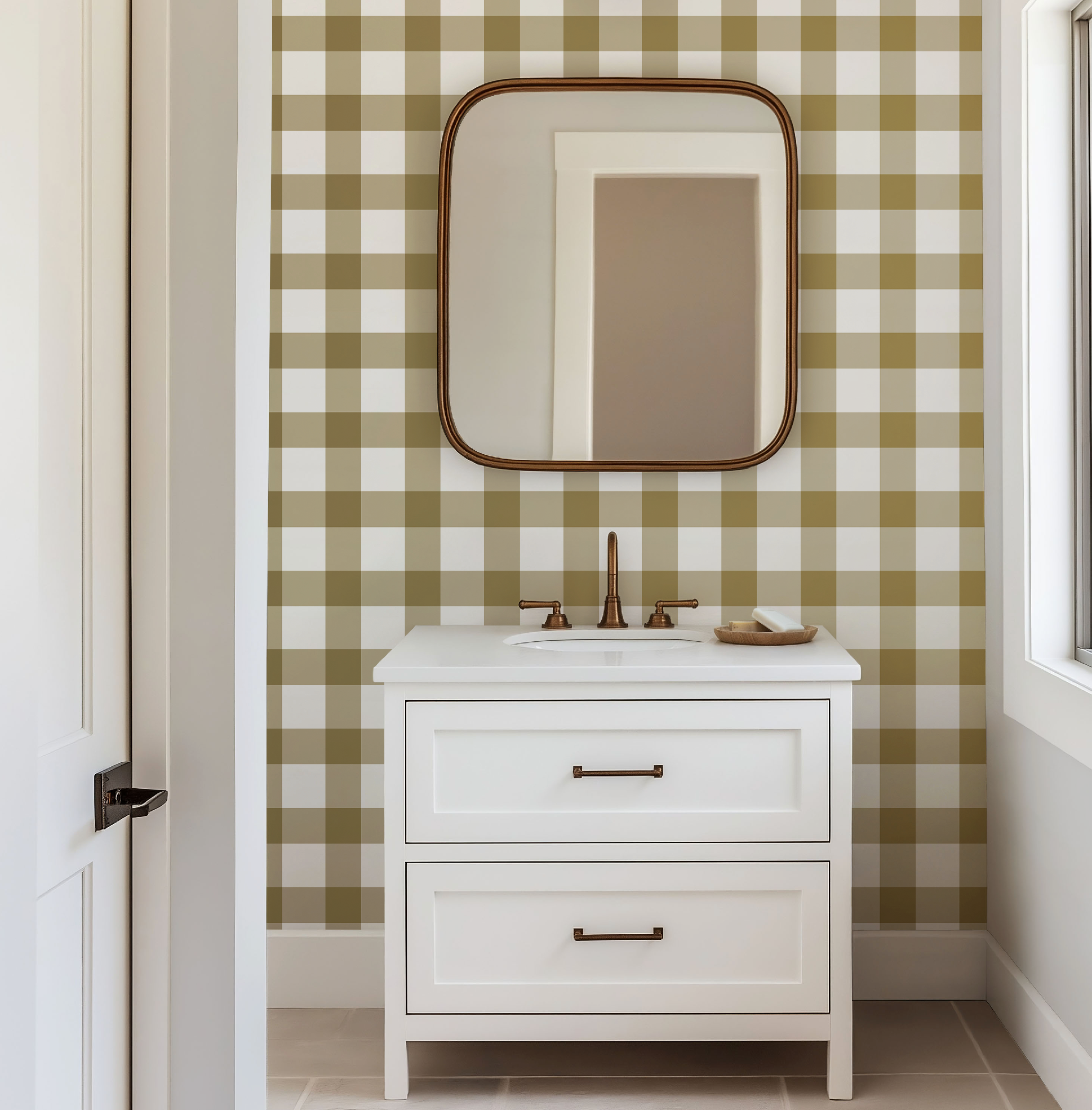 Amber Brown Plaid Gingham Wallpaper