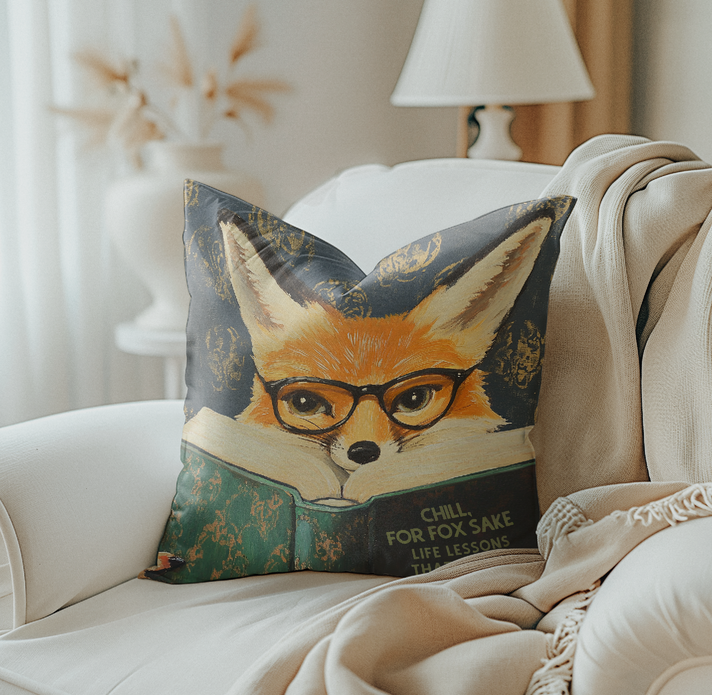 18x18 Chill for Fox Sake Throw Pillow with Insert - Motivational Cushion for Literary Animal Lovers - Image 4 by RebelMod